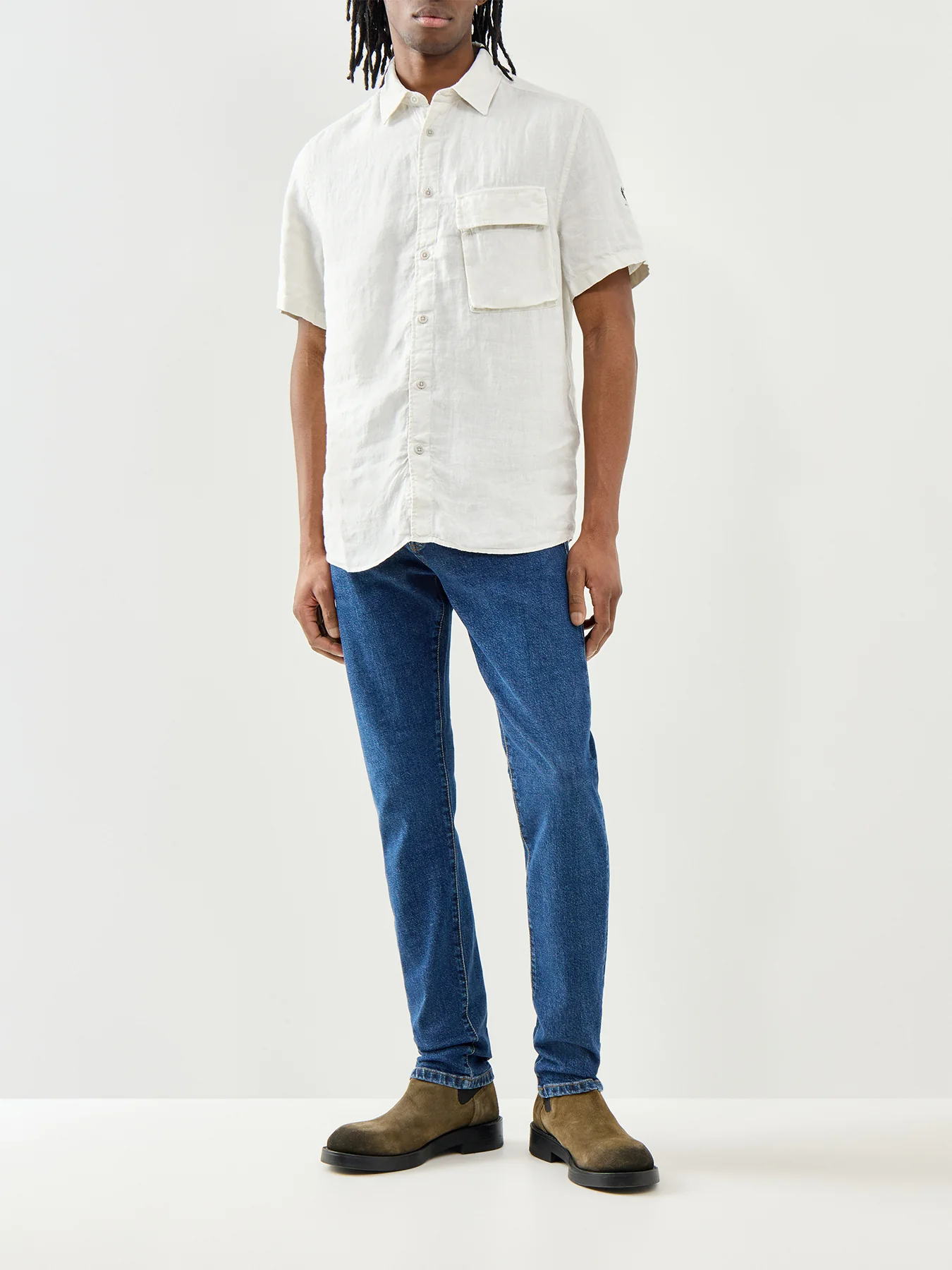 Belstaff Scale Short Sleeve Linen Shirt Silver Birch - Image 2