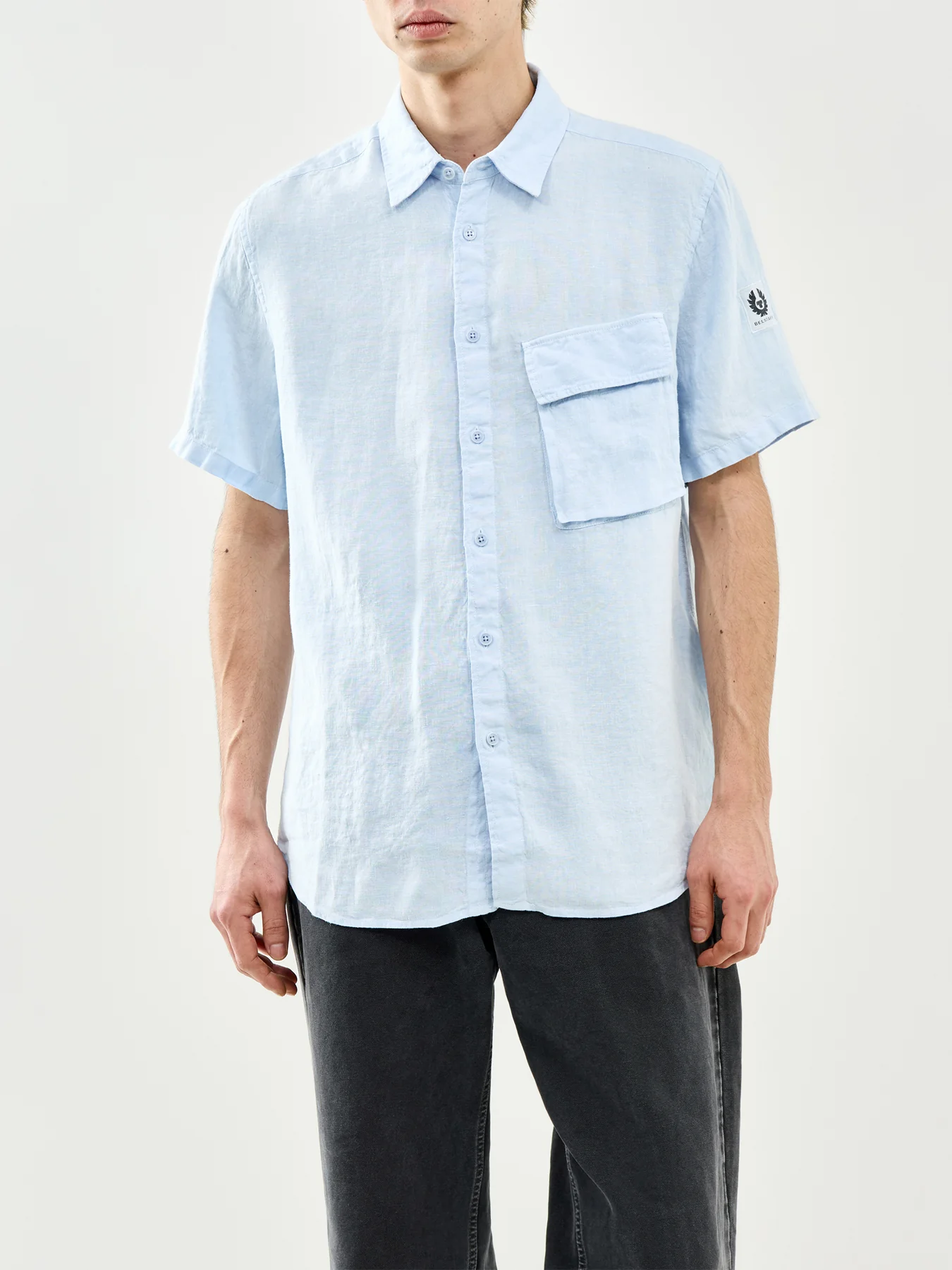 Belstaff Scale Short Sleeve Linen Shirt Sky Blue - Image 4
