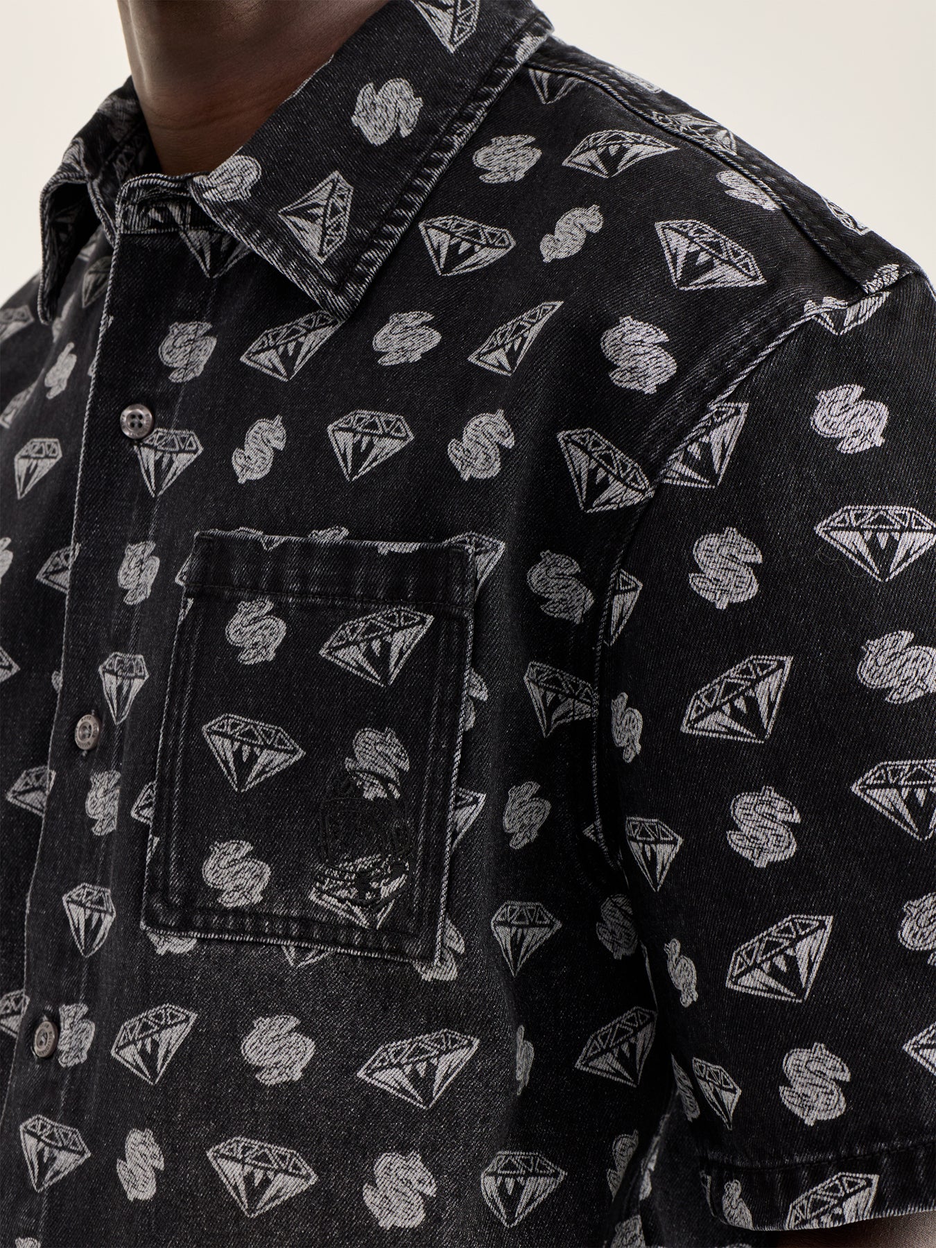 Diamonds & Dollars Oversized Ss Denim Shirt - Image 3