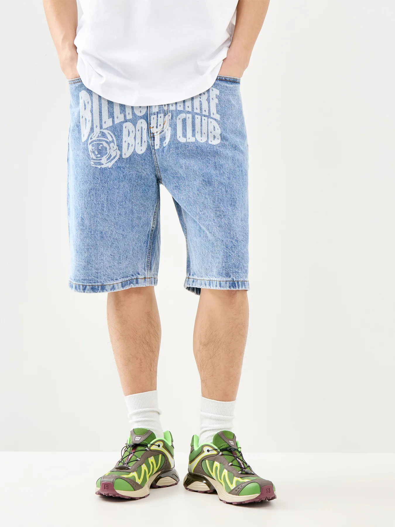 Faded Arch Logo Denim Shorts Blue - Image 4