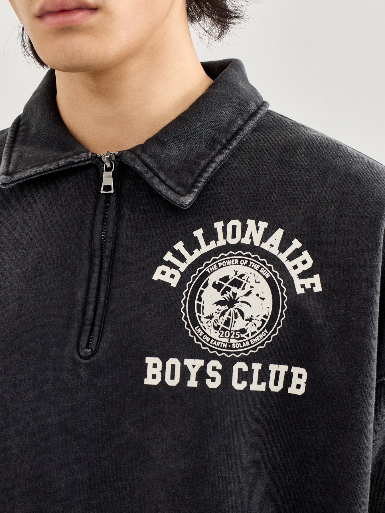 World College Washed Quarter Zip Sweatshirt Black - Image 3