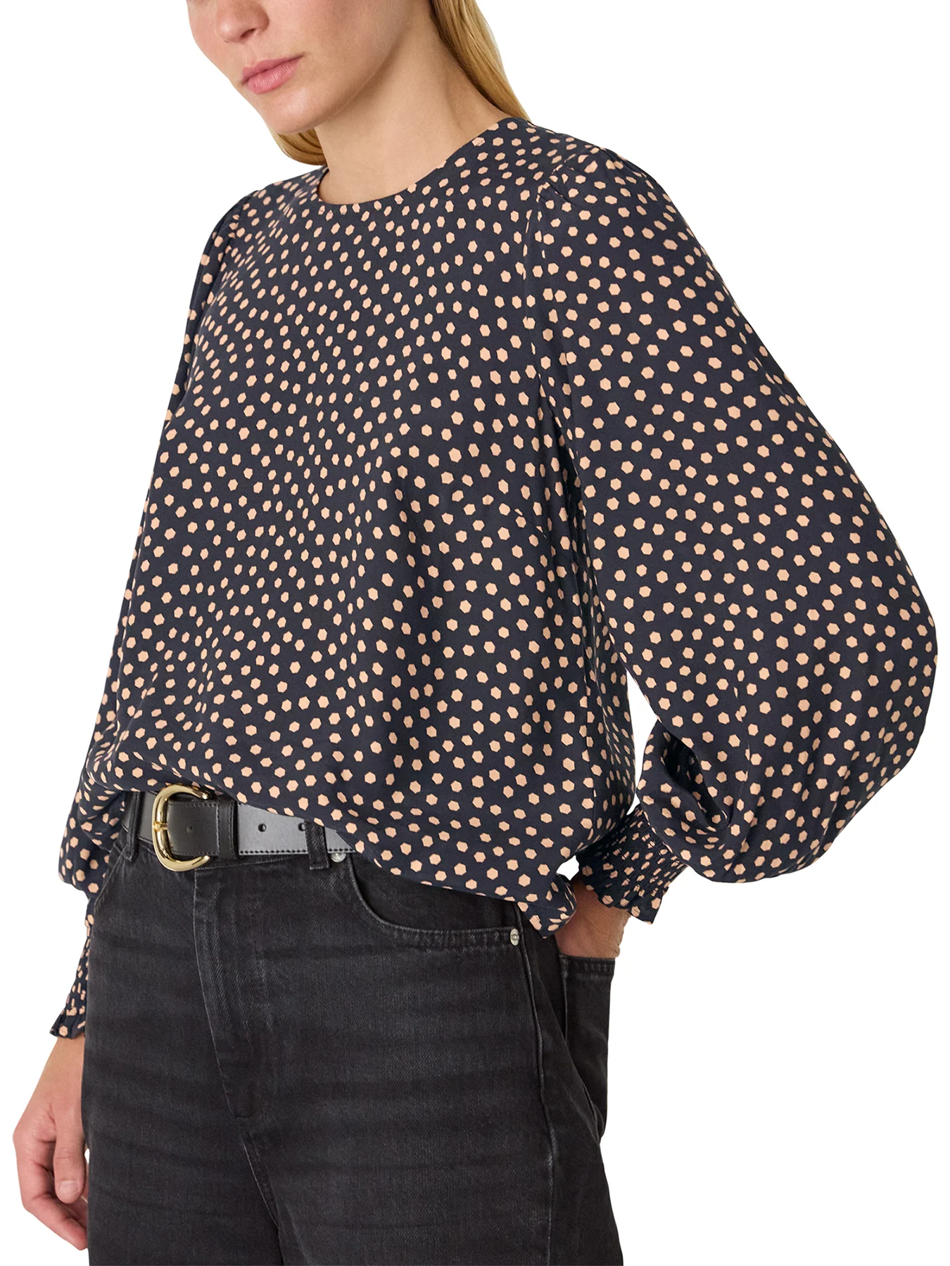 Spot Shirred Cuff Blouse Black - Image 2