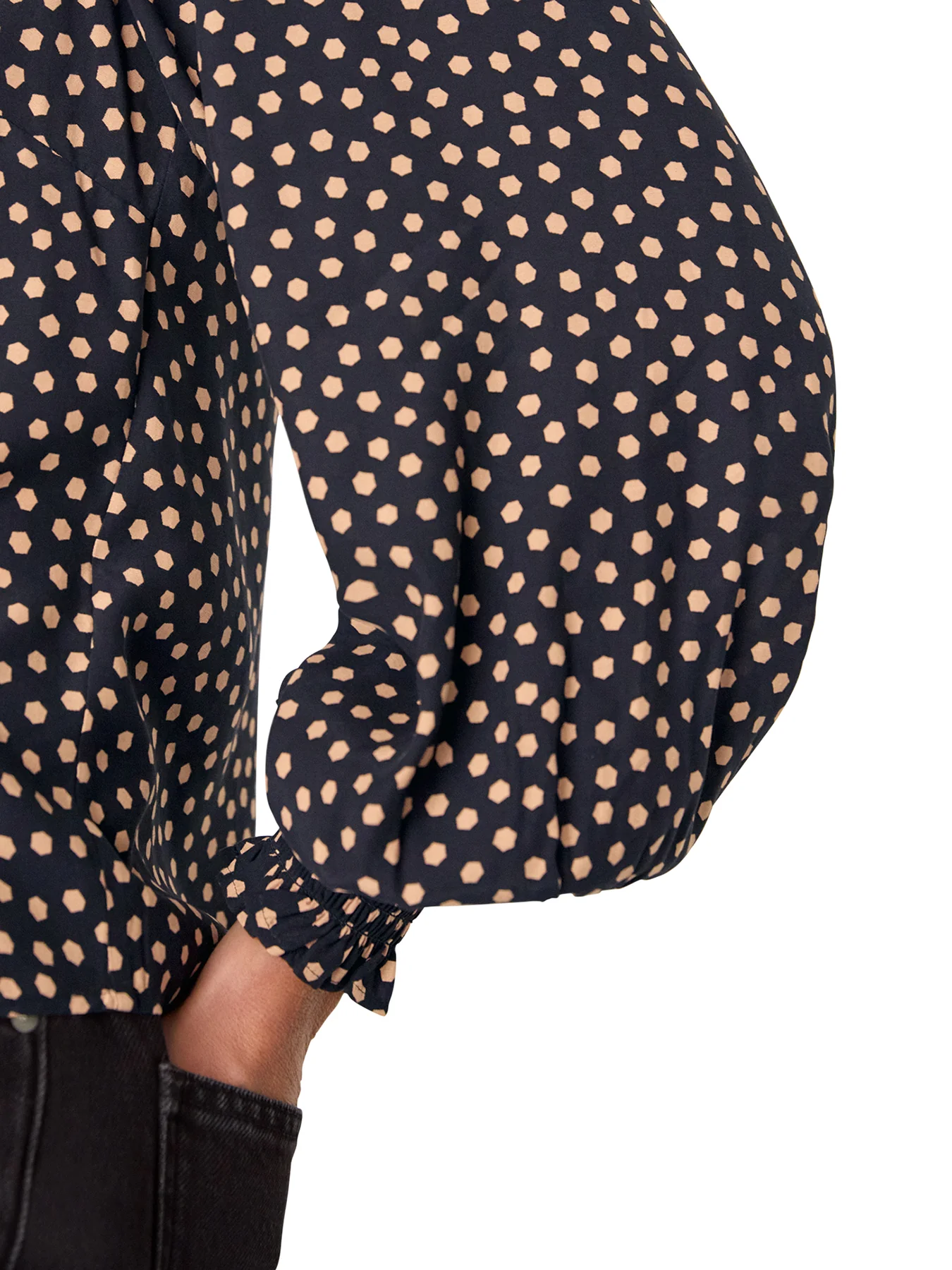 Spot Shirred Cuff Blouse Black - Image 4