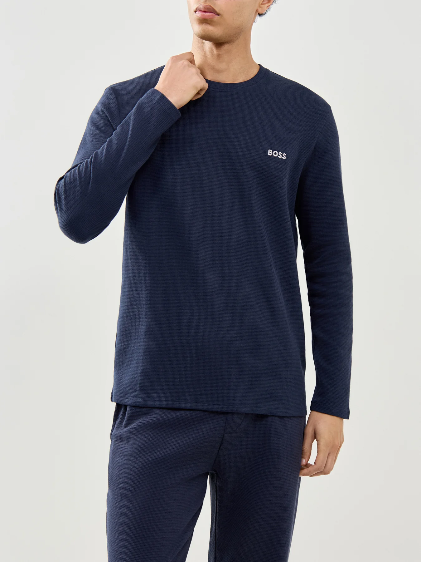 Waffle Long Sleeve Lounge Top Navy - Image 2