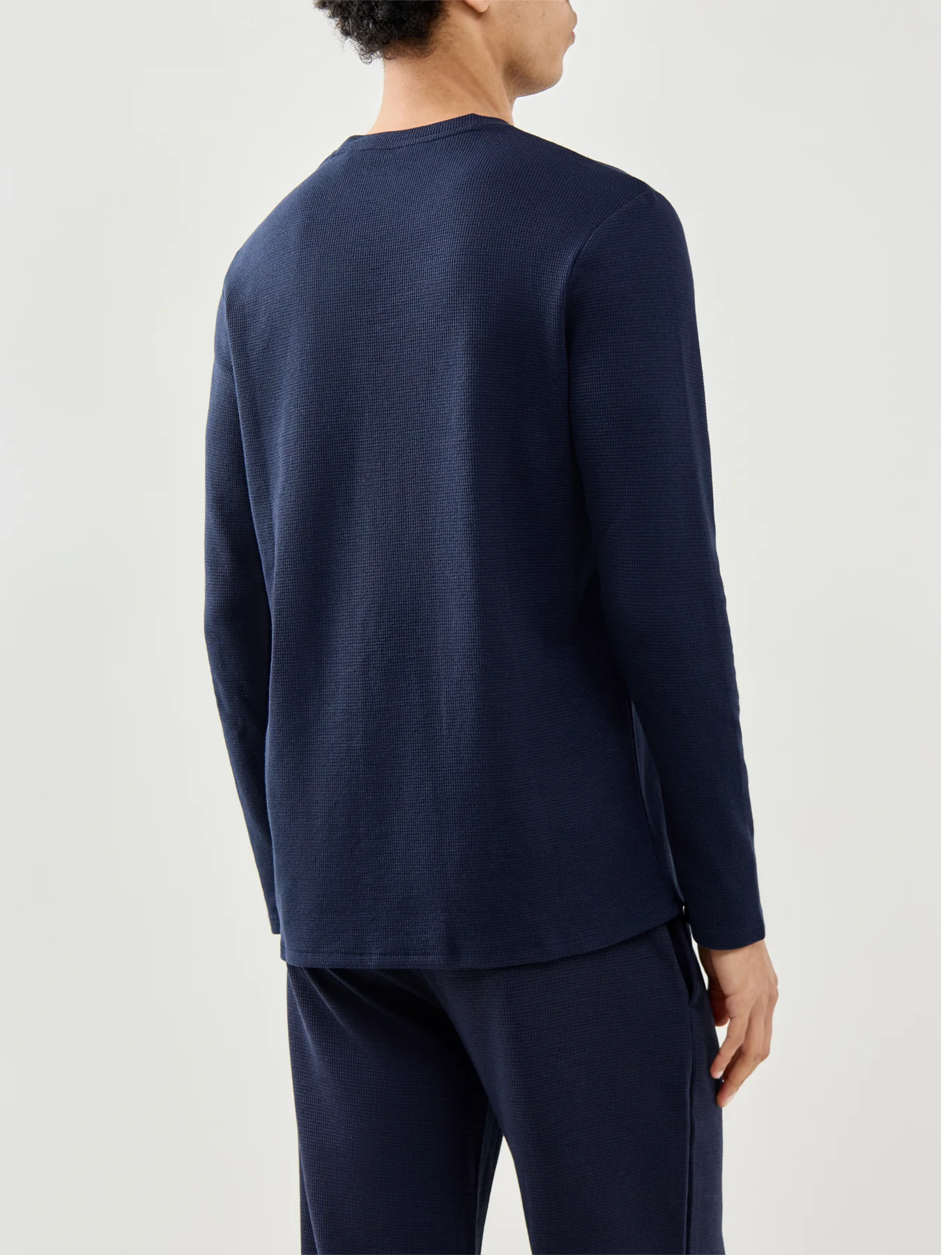 Waffle Long Sleeve Lounge Top Navy - Image 3