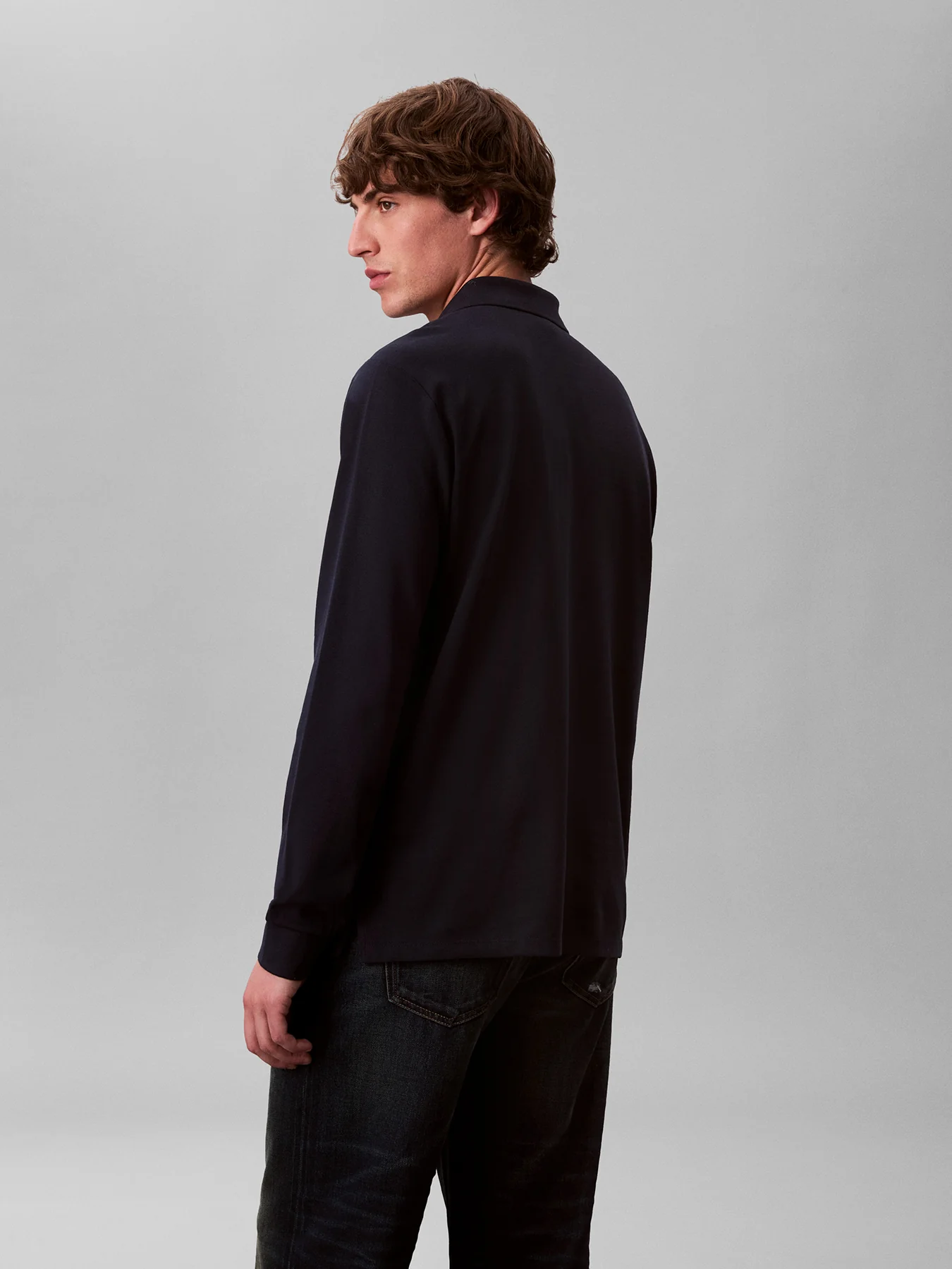 Long Sleeve Piqué Polo Shirt Blue - Image 4