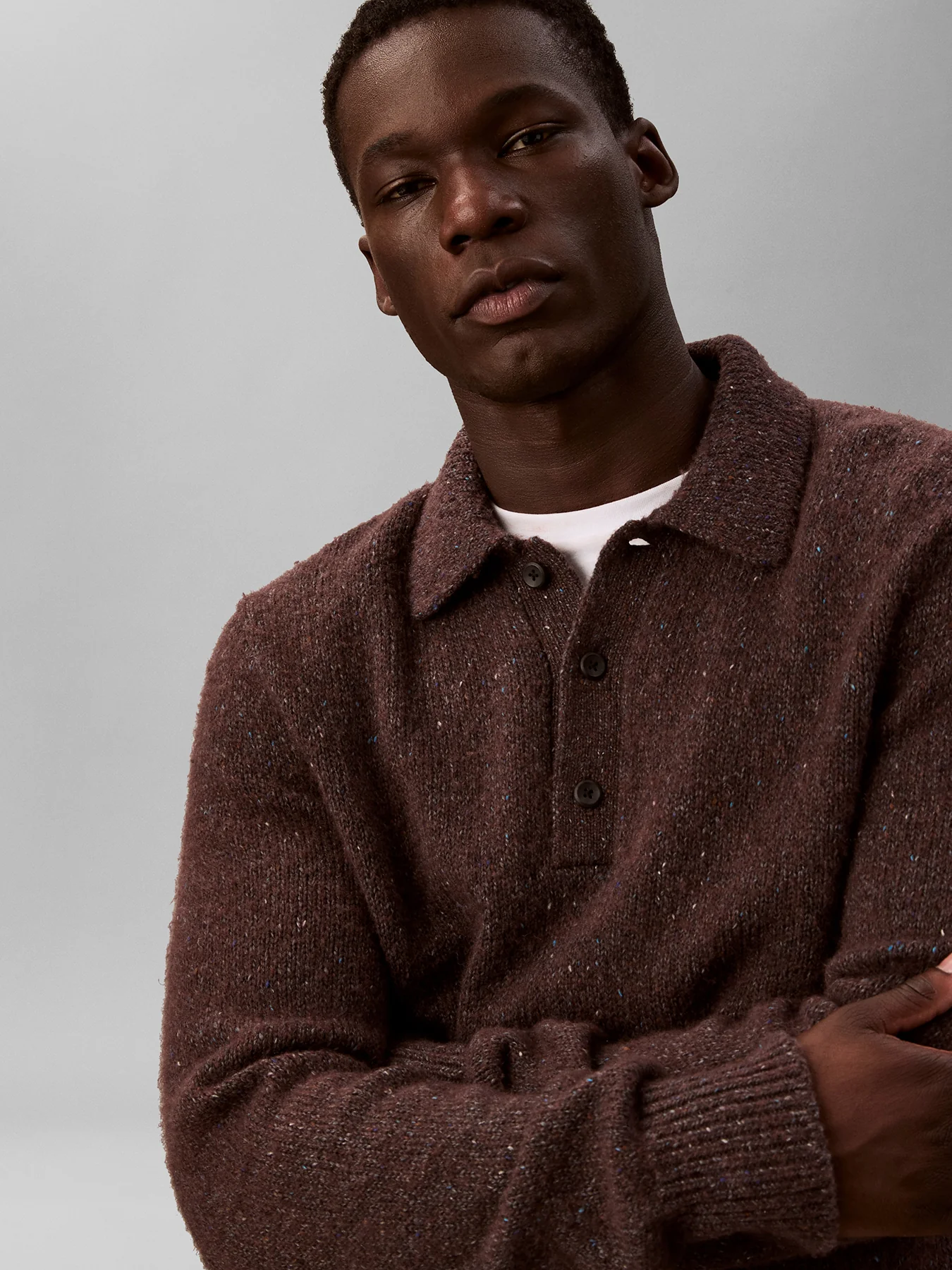 Wool Blend Polo Jumper Brown - Image 5