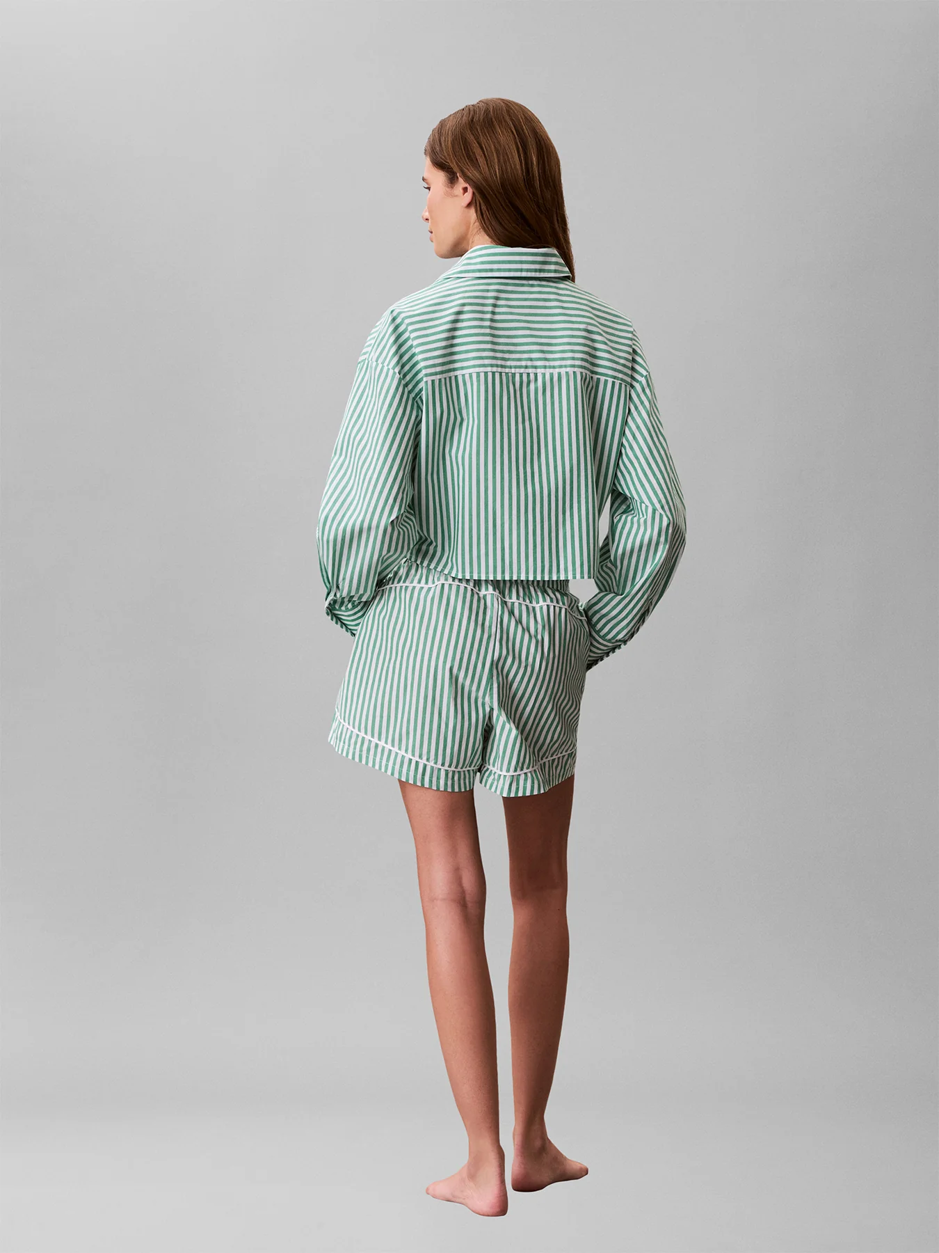 Cotton Poplin Cropped Pyjama Shirt Stripe - Image 3