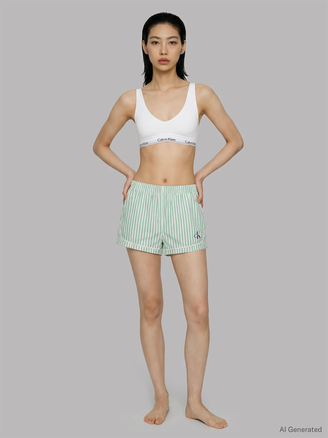 Cotton Poplin Pyjama Shorts Stripe - Image 2