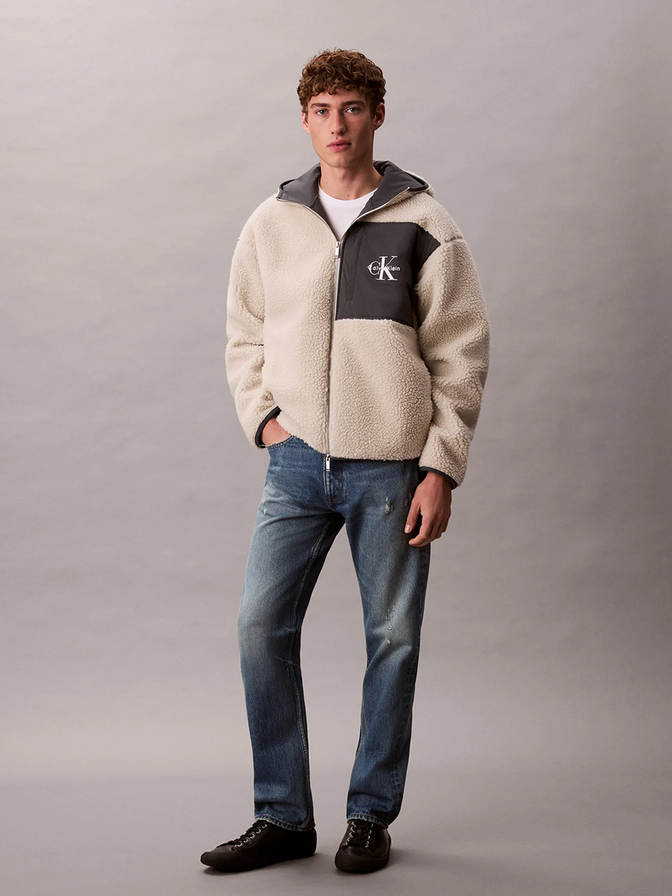 Sherpa Zip Hoodie White - Image 2