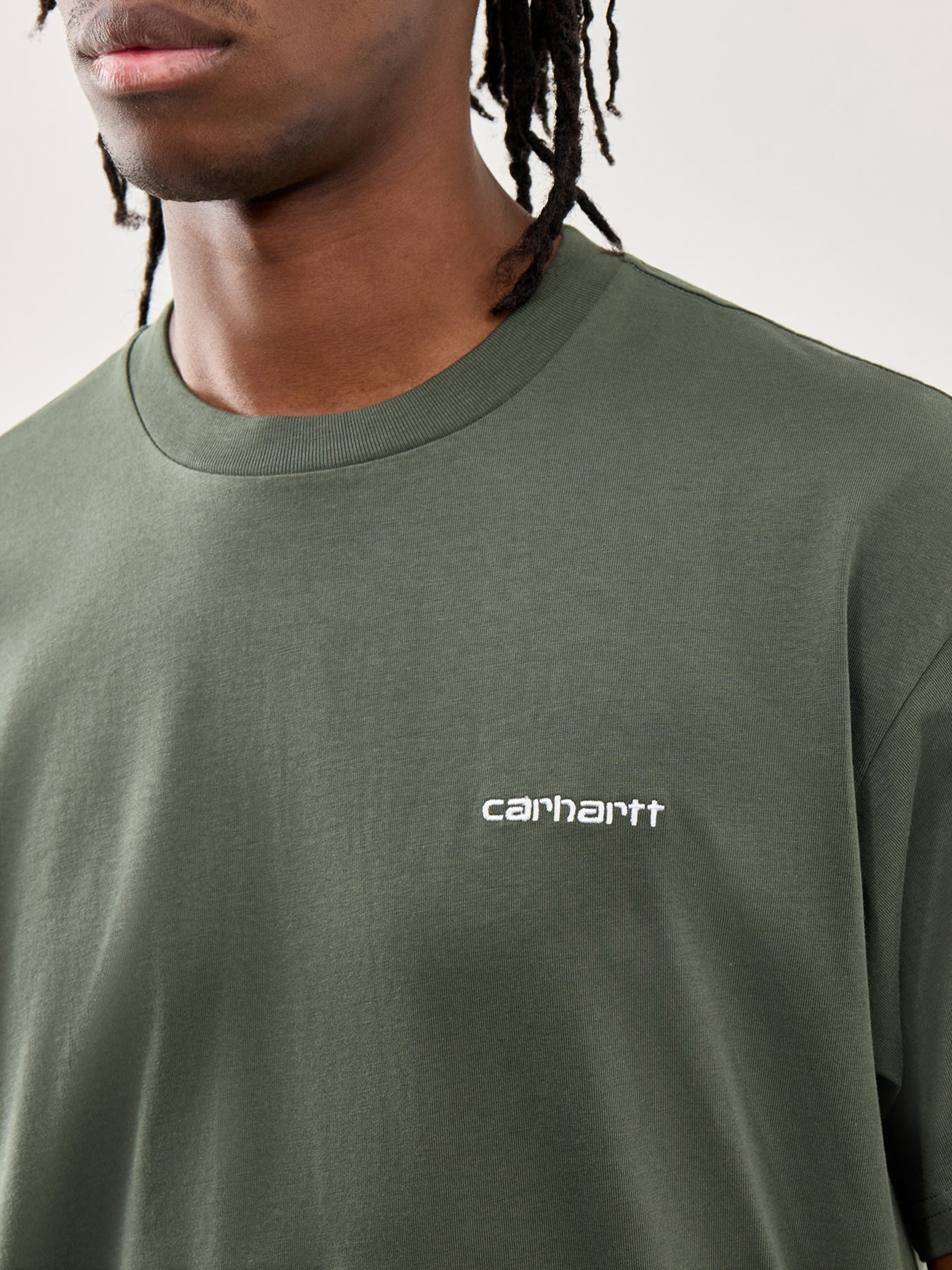 Shot Sleeve Script Embroidery T-Shirt Opuntia White - Image 3