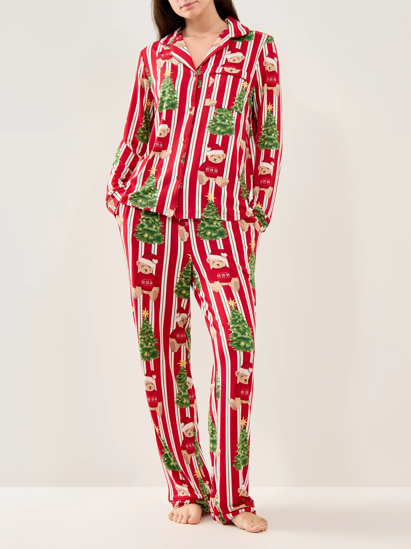 Bear Stripe Pyjama Set Red - Image 2