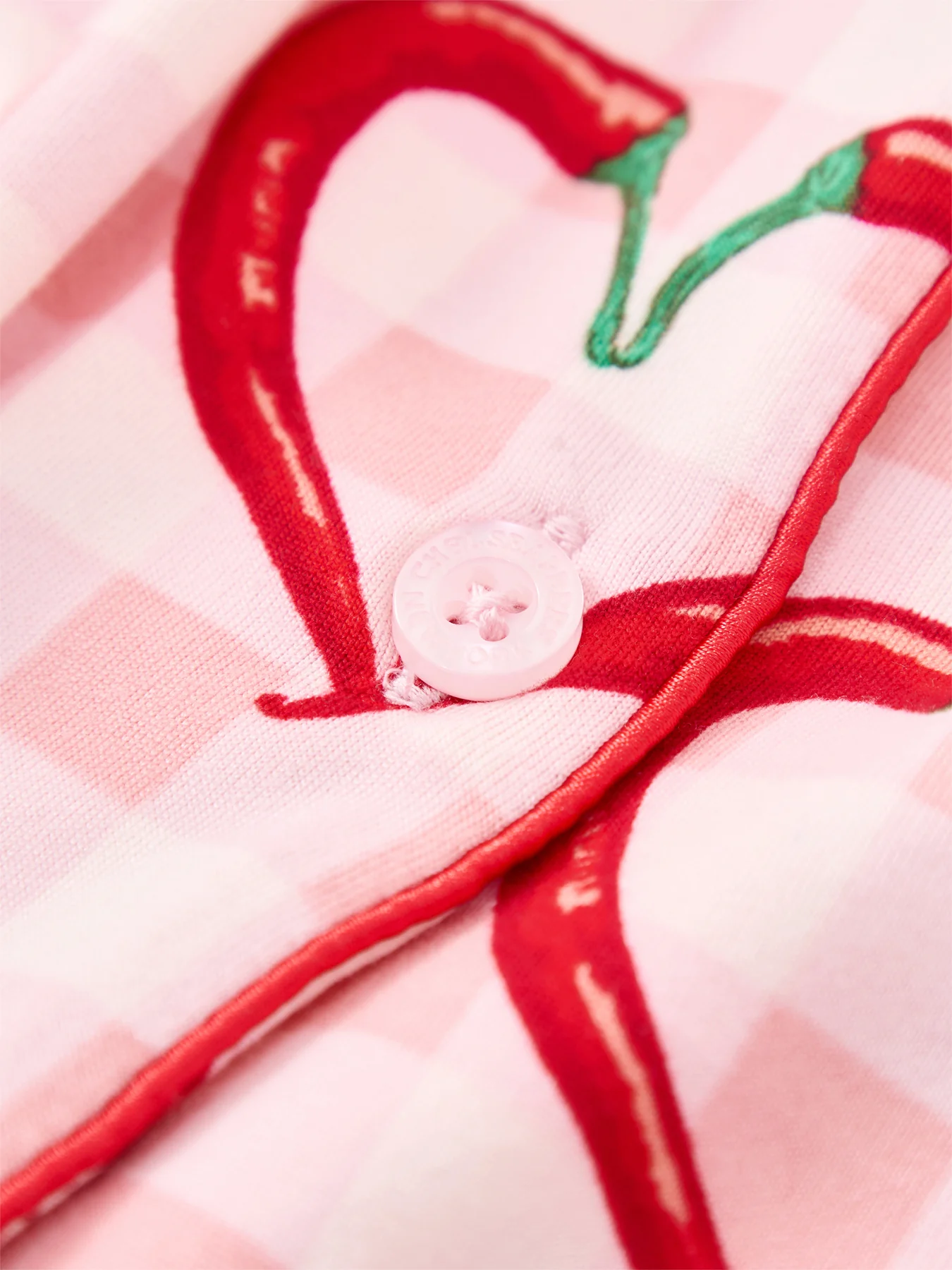 Chilli Heart Gingham Long Pyjama Set Pink - Image 4