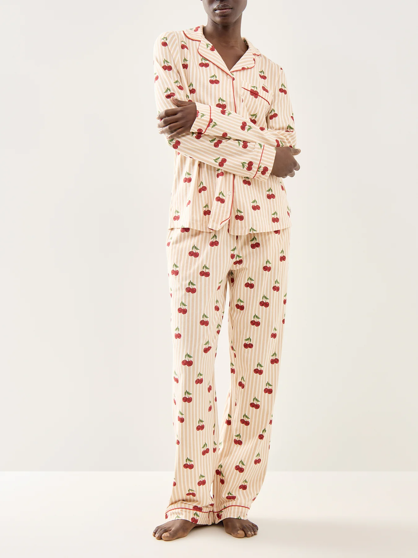Ditsy Cherry Stripe Long PJ Set - Image 2