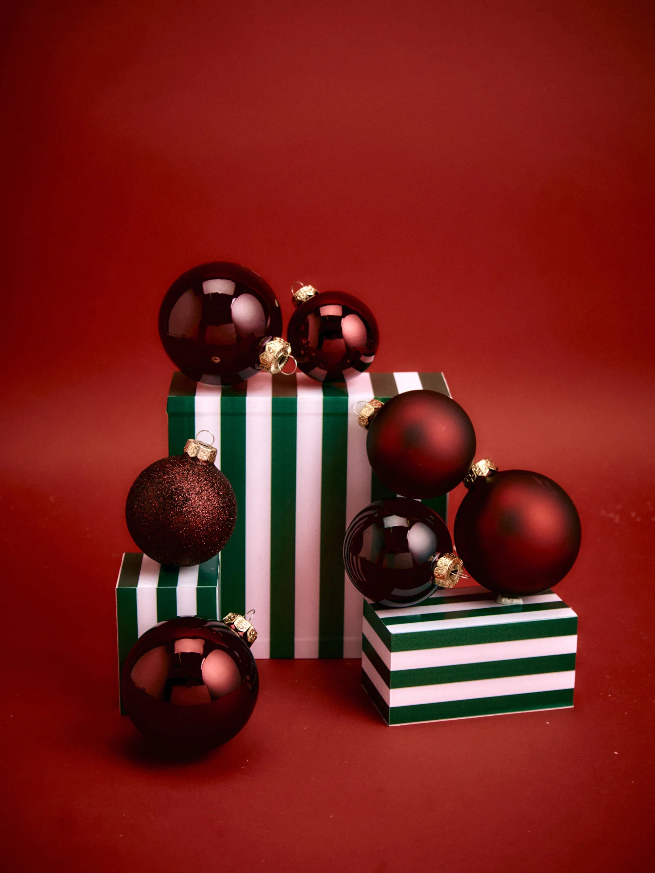 Oxblood Red Glitter Glass Baubles Pack of 42 - Image 2