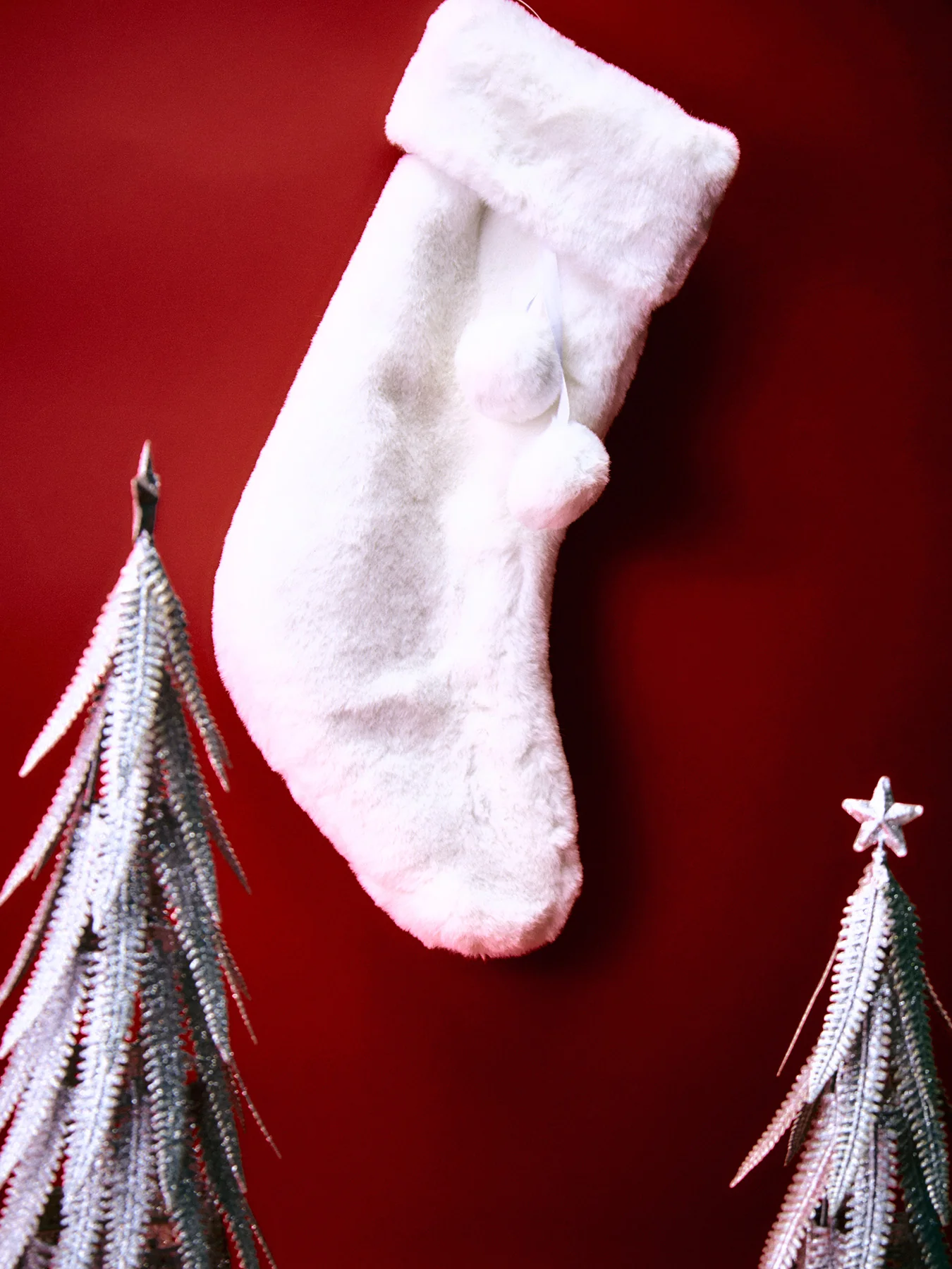 Faux Fur Stocking Poms Christmas Decoration White - Image 2
