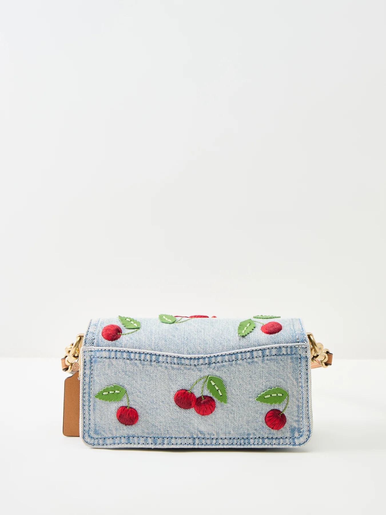 Cherry Embroidered Denim Tabby Shoulder Bag 20 - Image 3