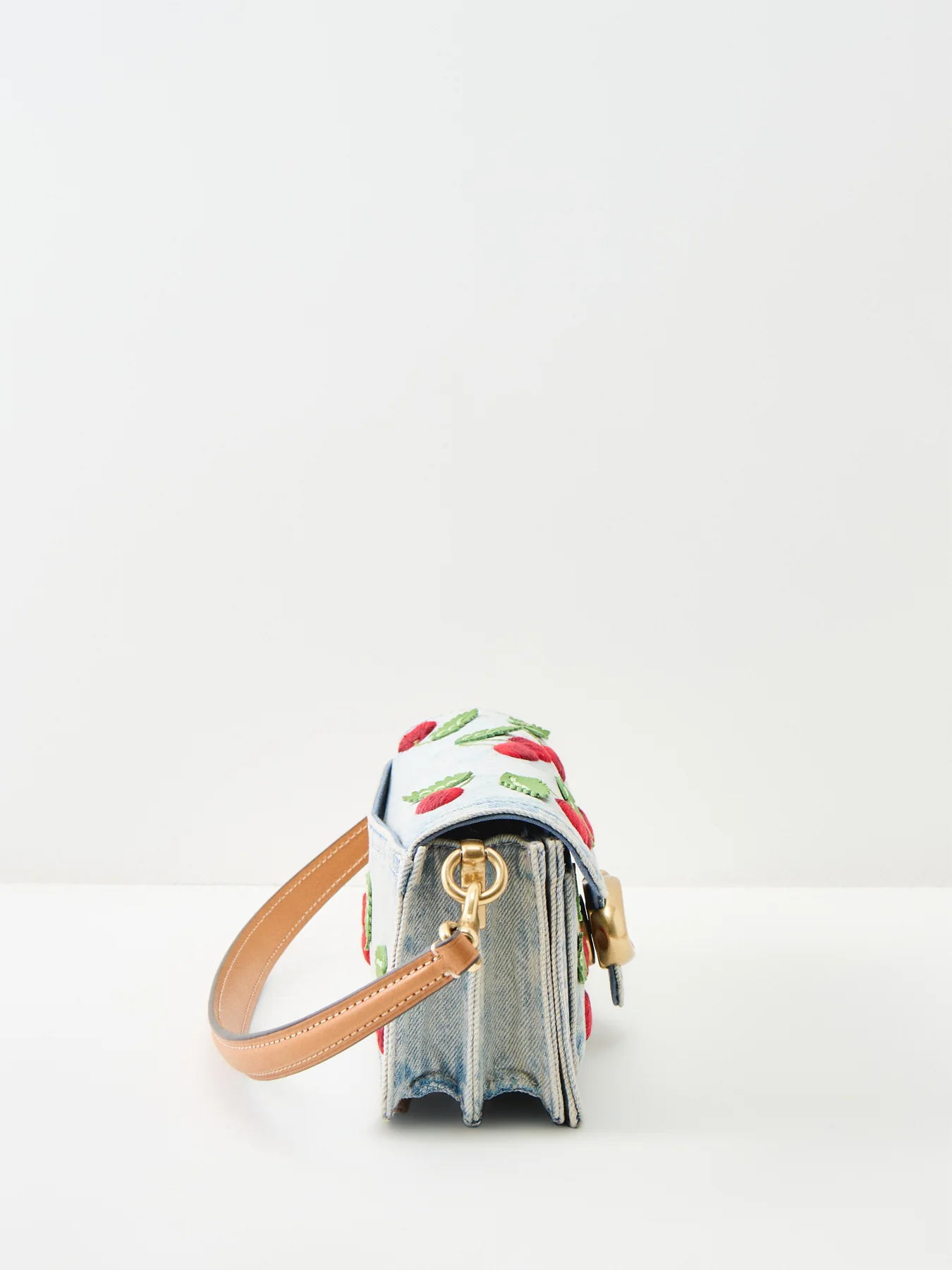 Cherry Embroidered Denim Tabby Shoulder Bag 20 - Image 4