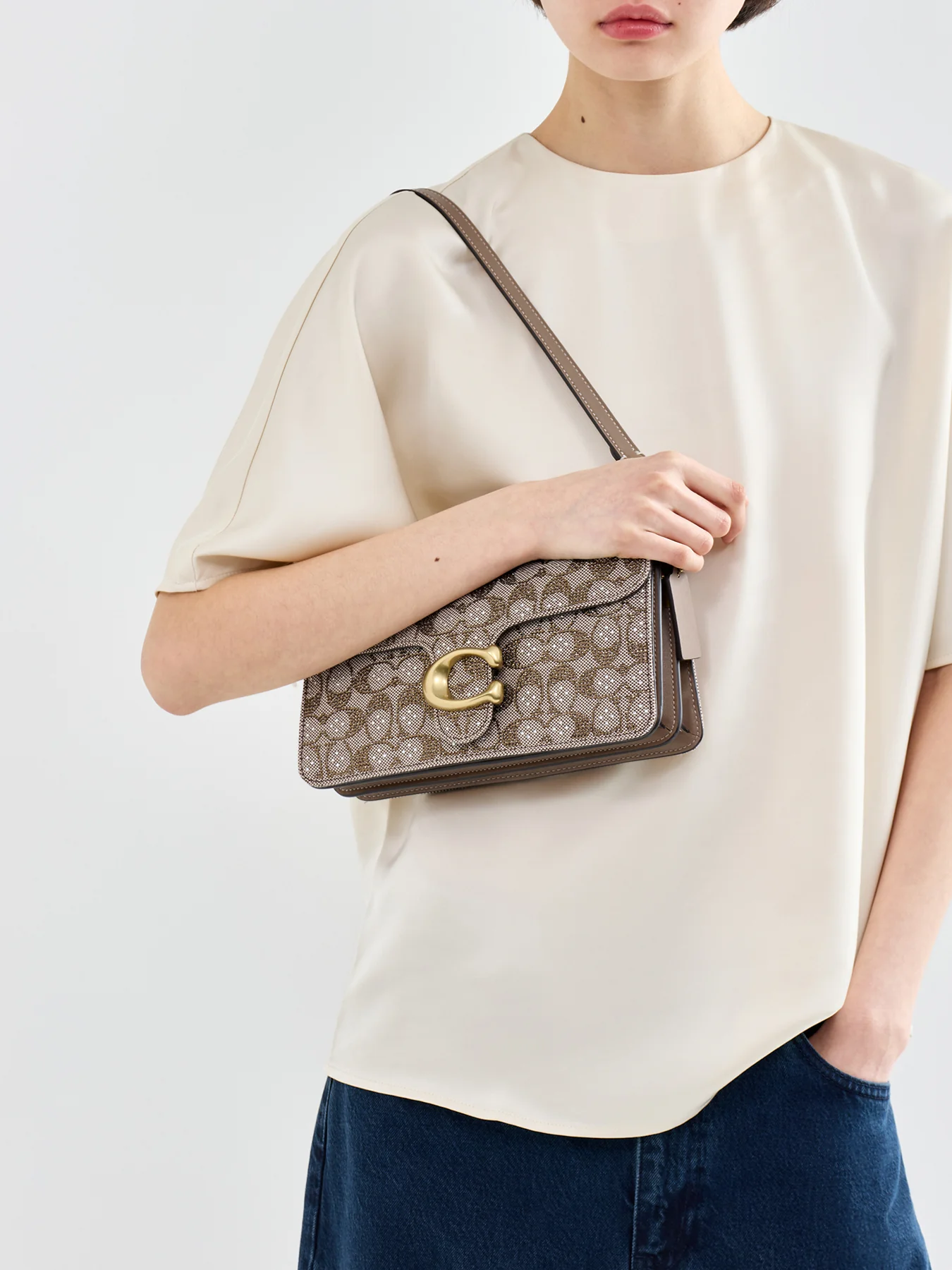 Crystal Signature Soft Tabby Shoulder Bag 26 Brown - Image 2