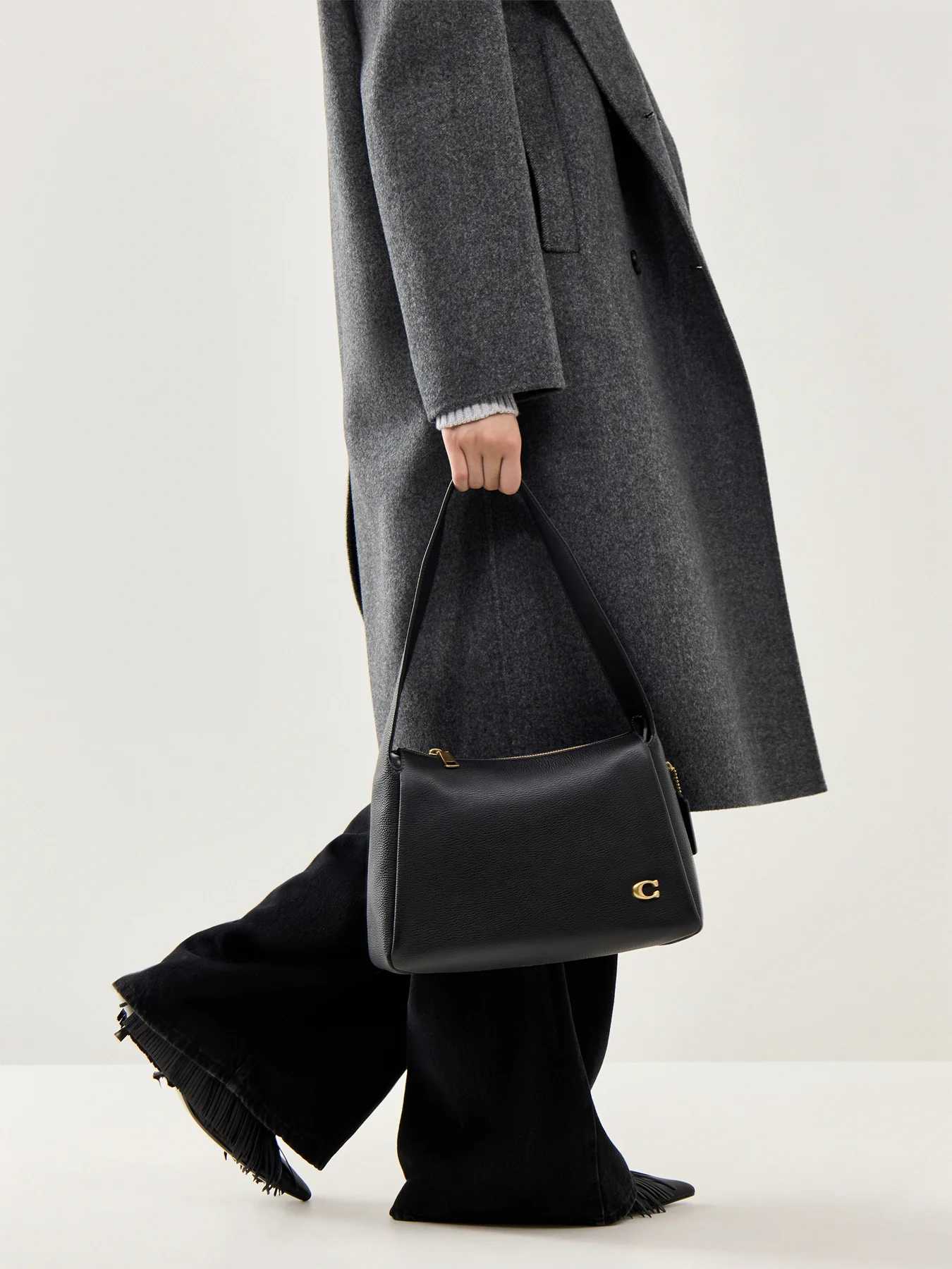 Polished Pebble Leather Lola Black Shoulder Bag - Image 2
