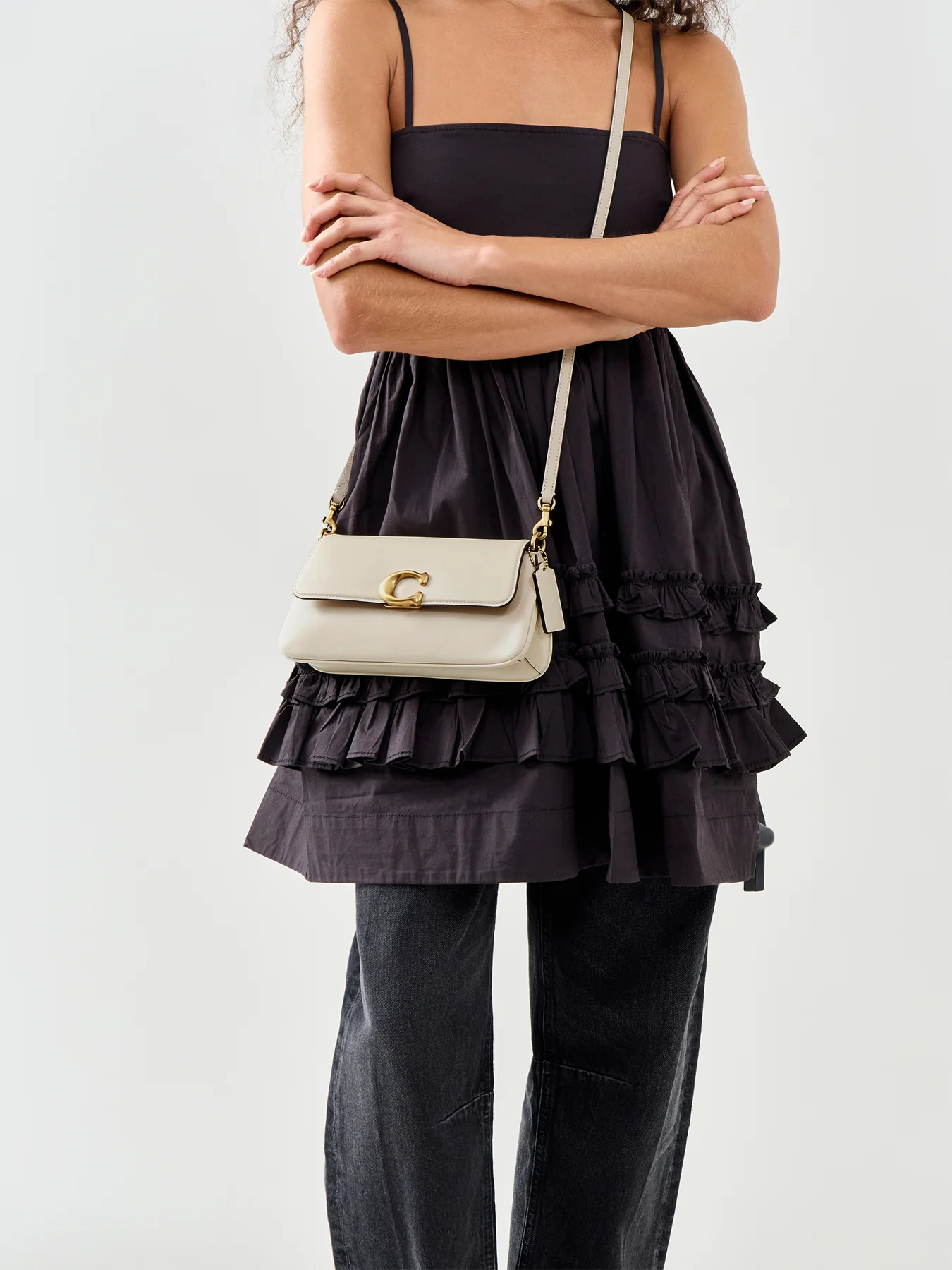 Refined Calf Leather Jet Shoulder Bag White - Image 2