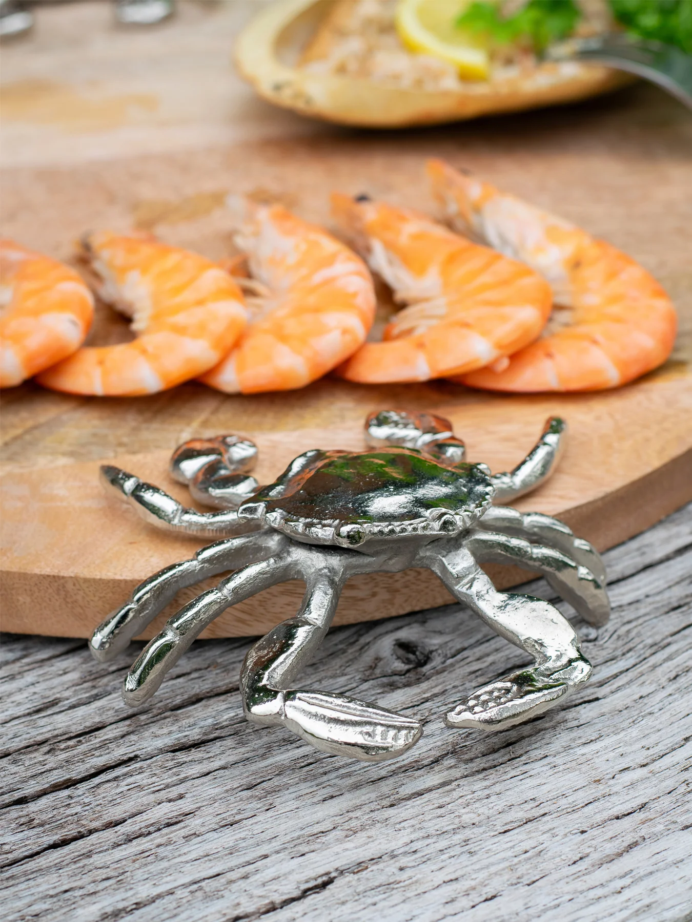 Round Wooden Serving Board with Crab Design - Image 3