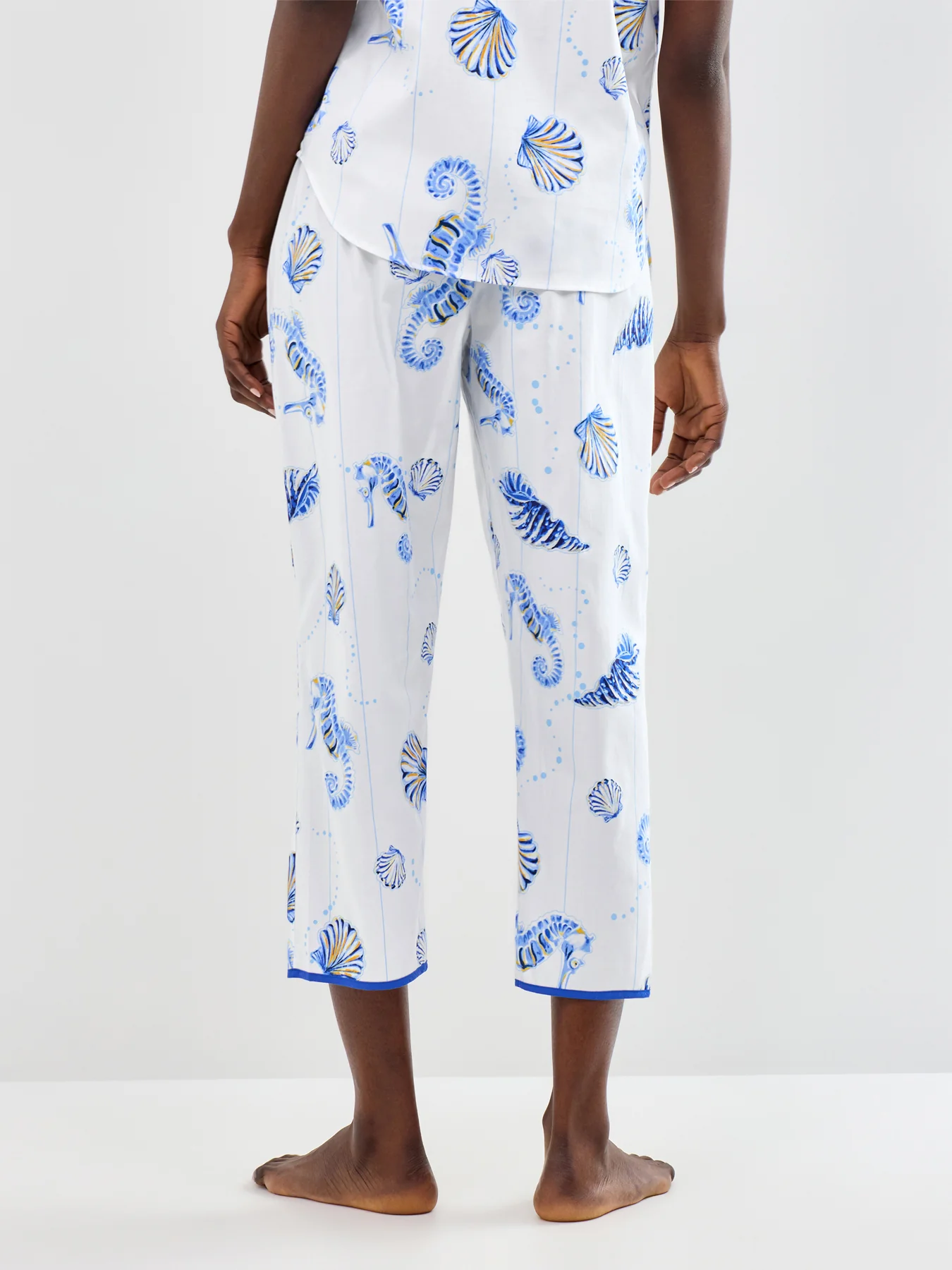 Sea Horse Stripe Cropped Pyjama Bottoms Blue - Image 3