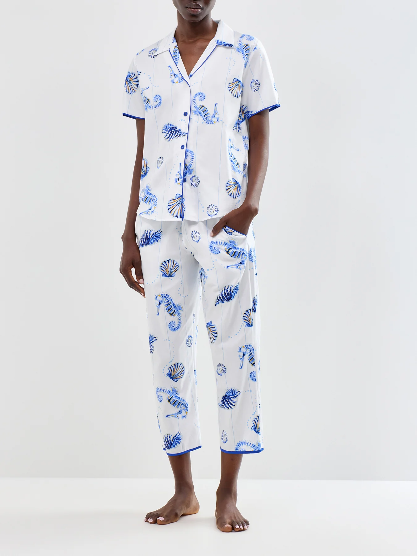 Sea Horse Stripe Pyjama Top Blue - Image 2