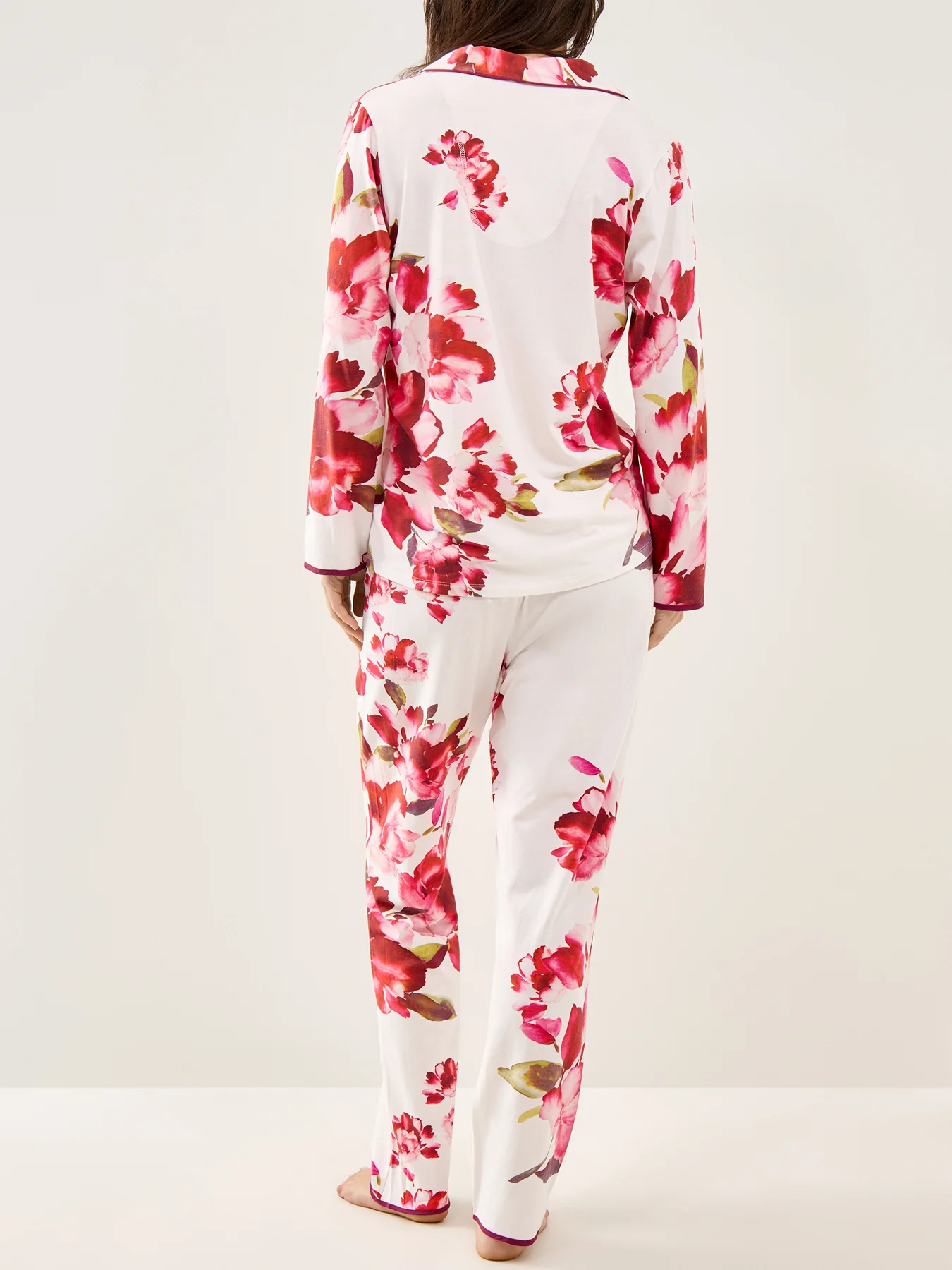 Floral Jersey Pyjama Trousers Oxblood - Image 3