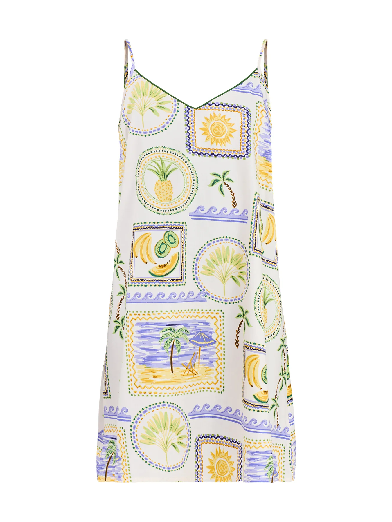 Green Postcard Print Strappy Short Nightdress