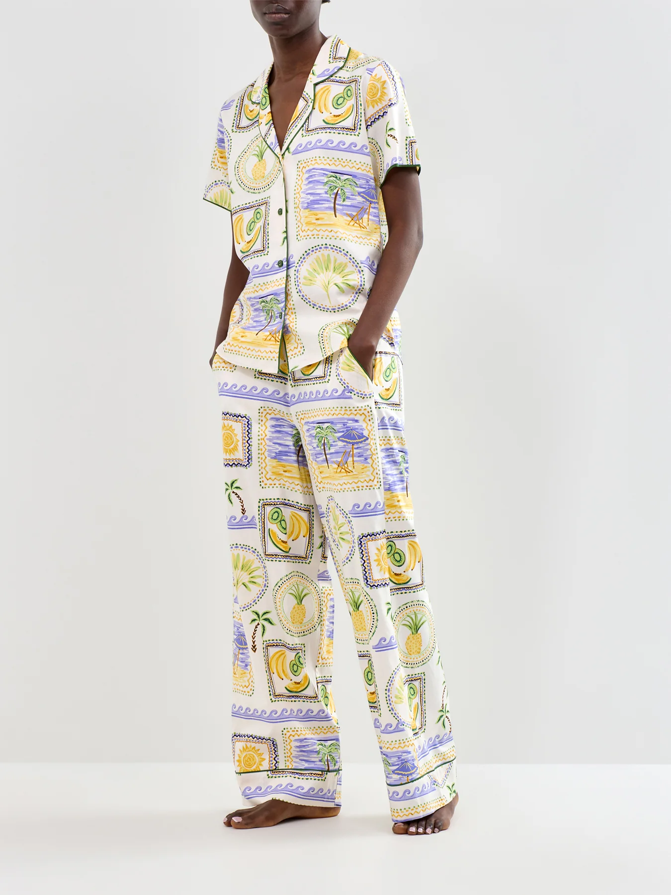 Postcard Print Wide Leg Pyjama Bottoms Green - Image 2