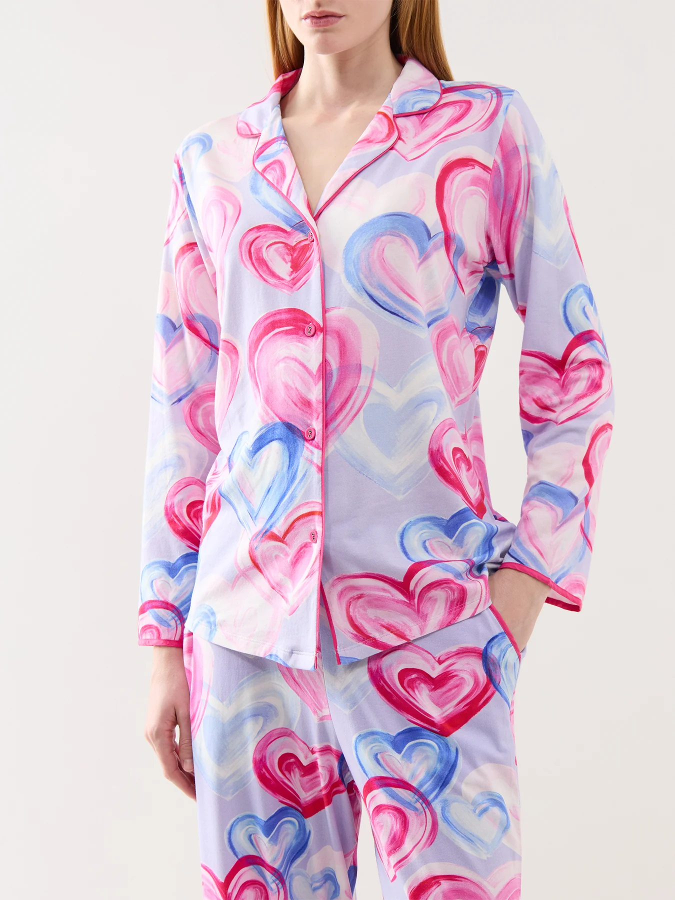 Pink Heart Printed Jersey Pyjama Top - Image 2
