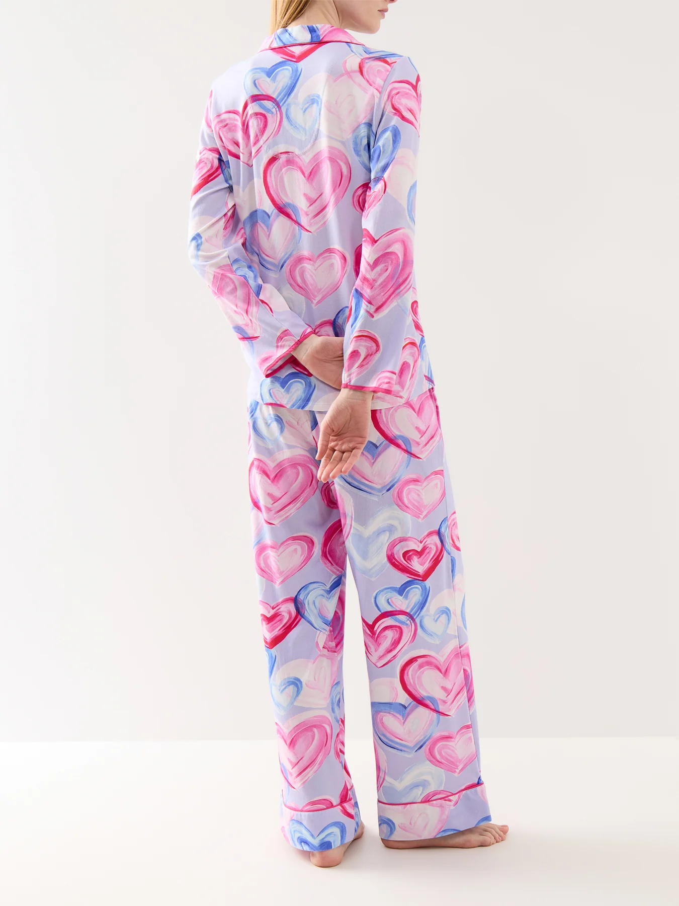 Pink Heart Printed Jersey Wide Leg Pyjama Bottoms - Image 3