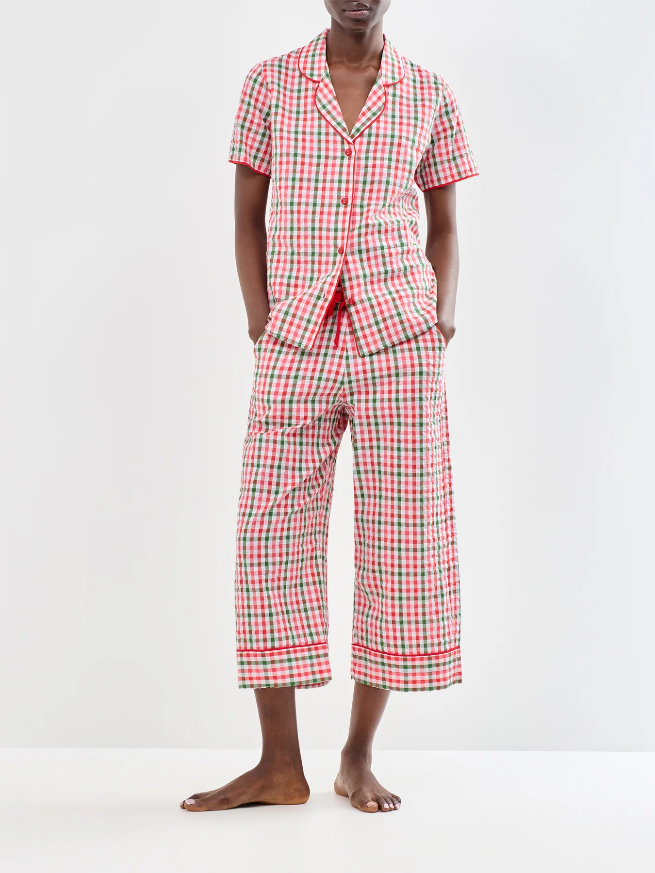 Seersucker Check Pyjama Top Red - Image 2
