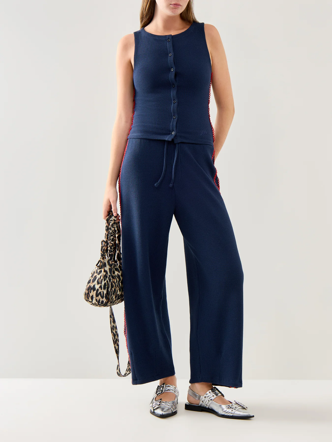Bailey Kickflare Pointelle Jogger Navy Organic Cotton - Image 2