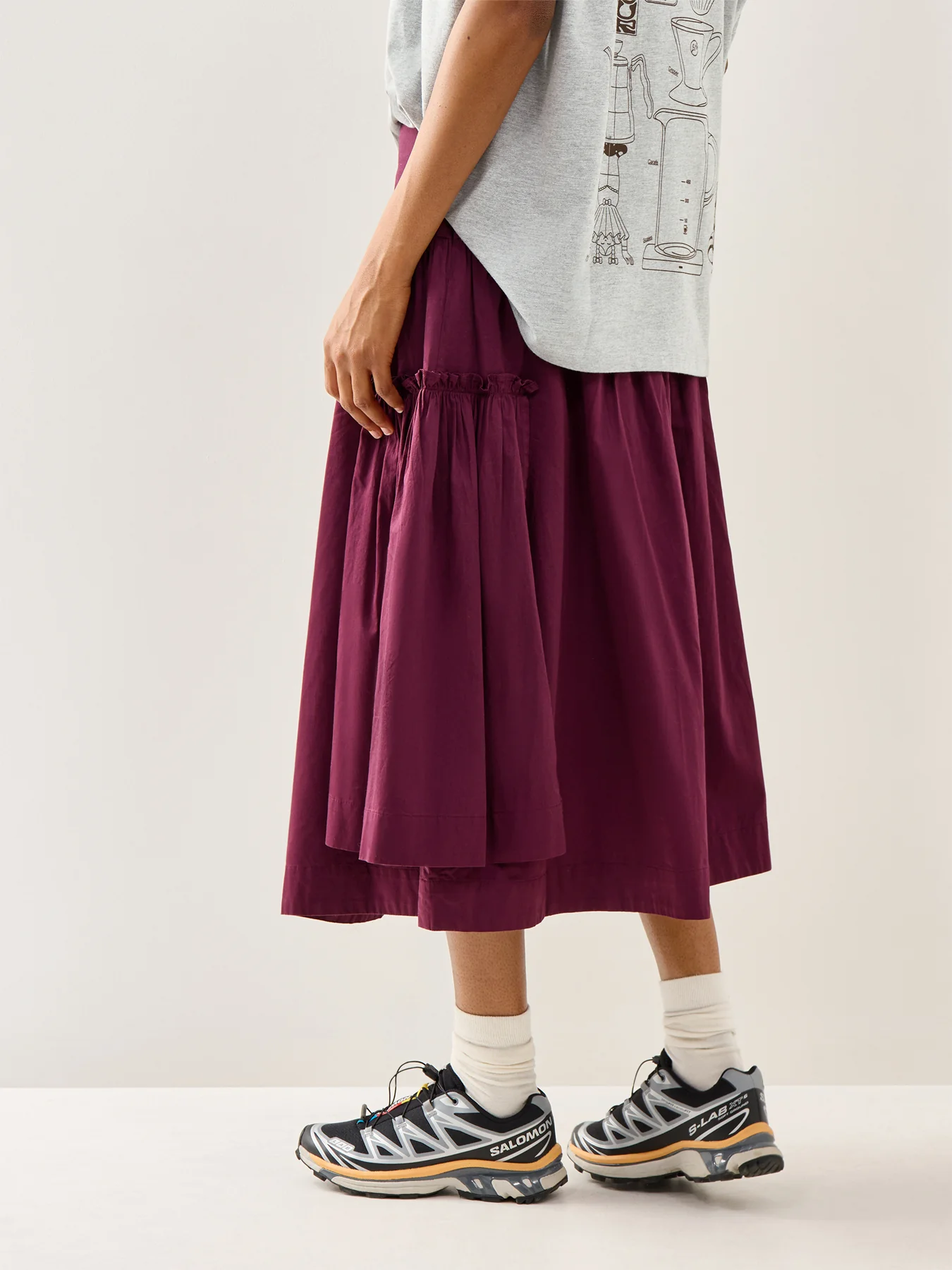 Berta Flared Midi Skirt Burgundy - Image 5