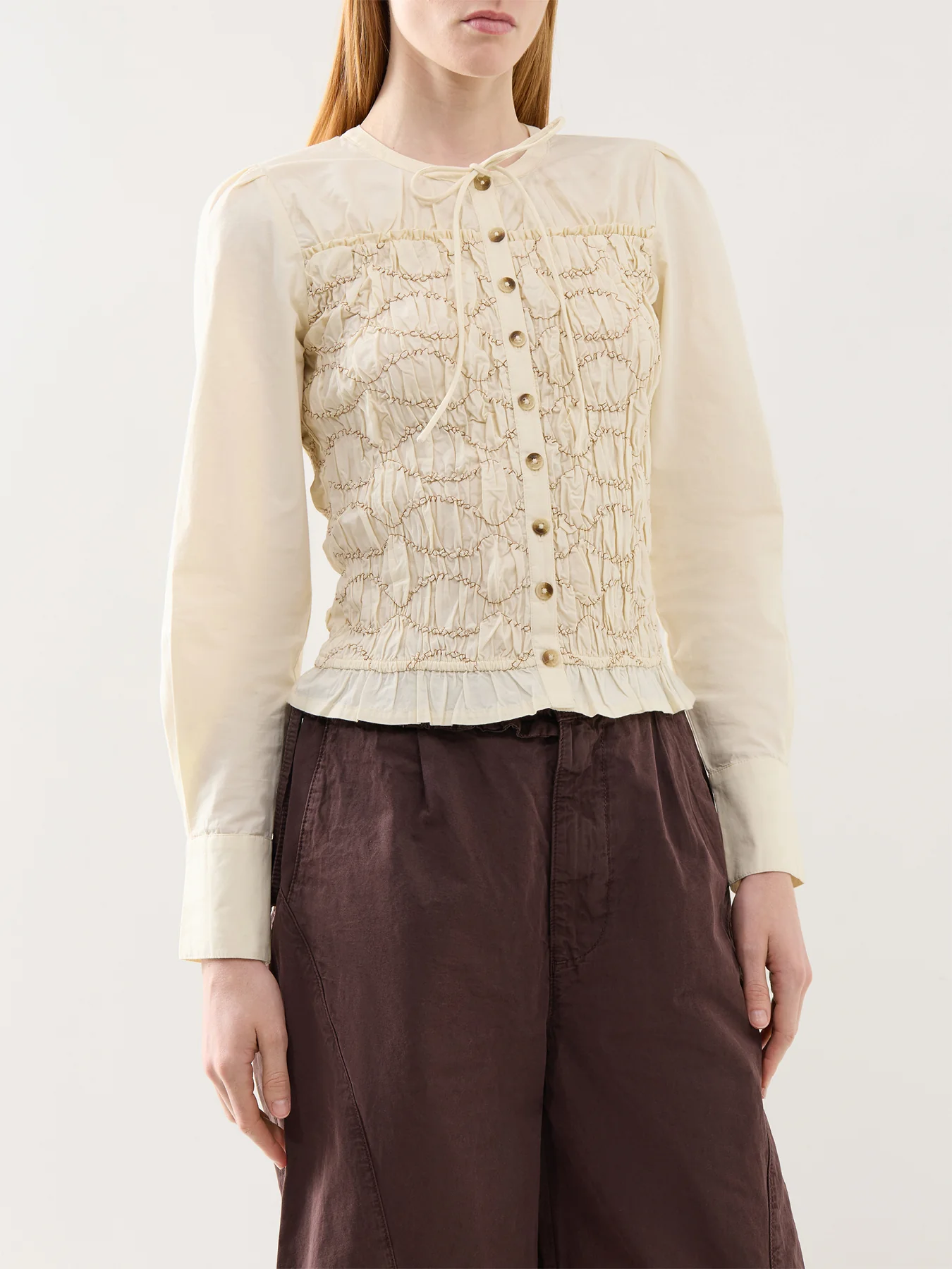 Elliana Smocked Cardigan Cream - Image 4
