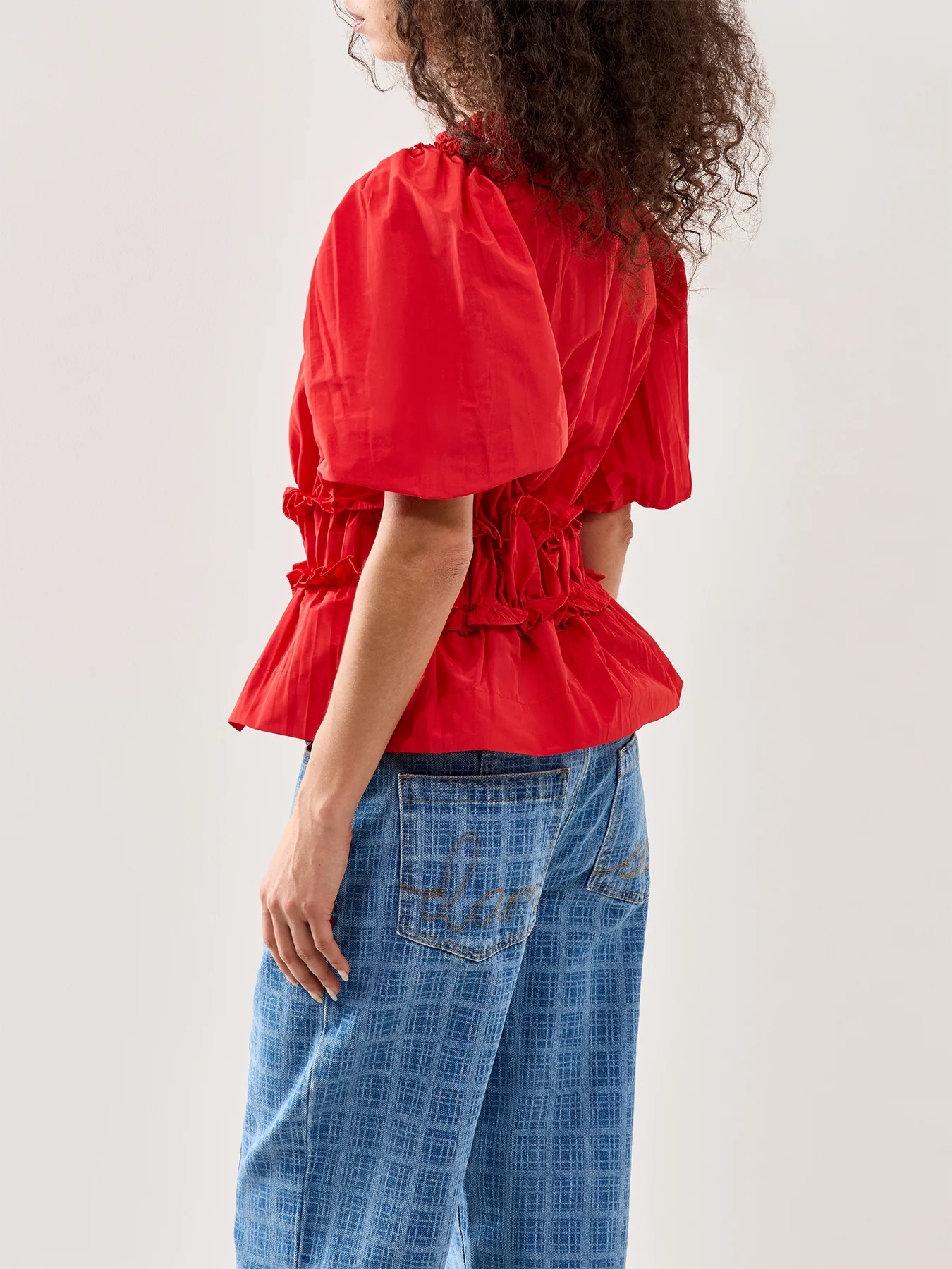 Everly Ruffle Tafetta Blouse Red - Image 5