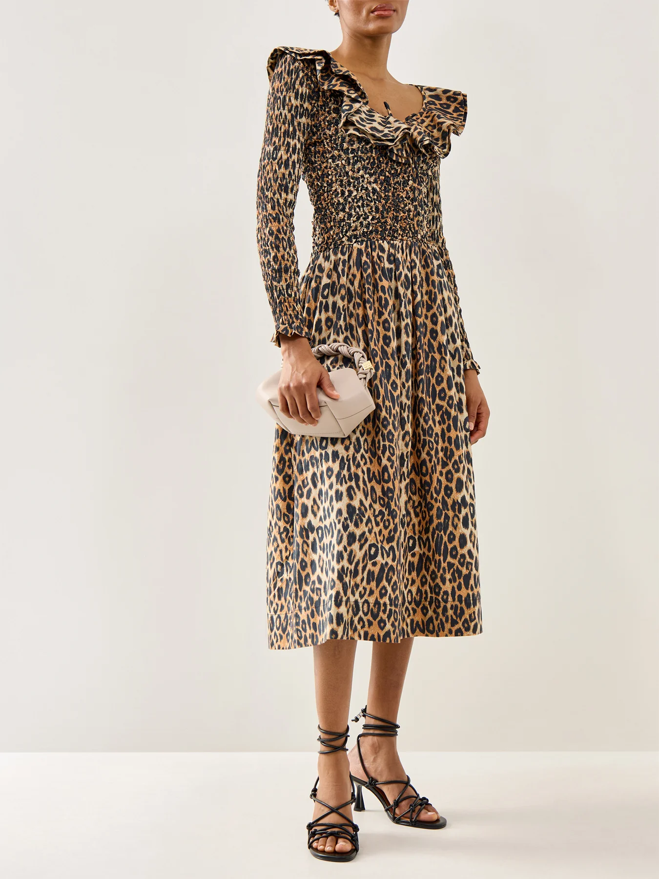 Harper Shirred Midi Dress Leopard - Image 2