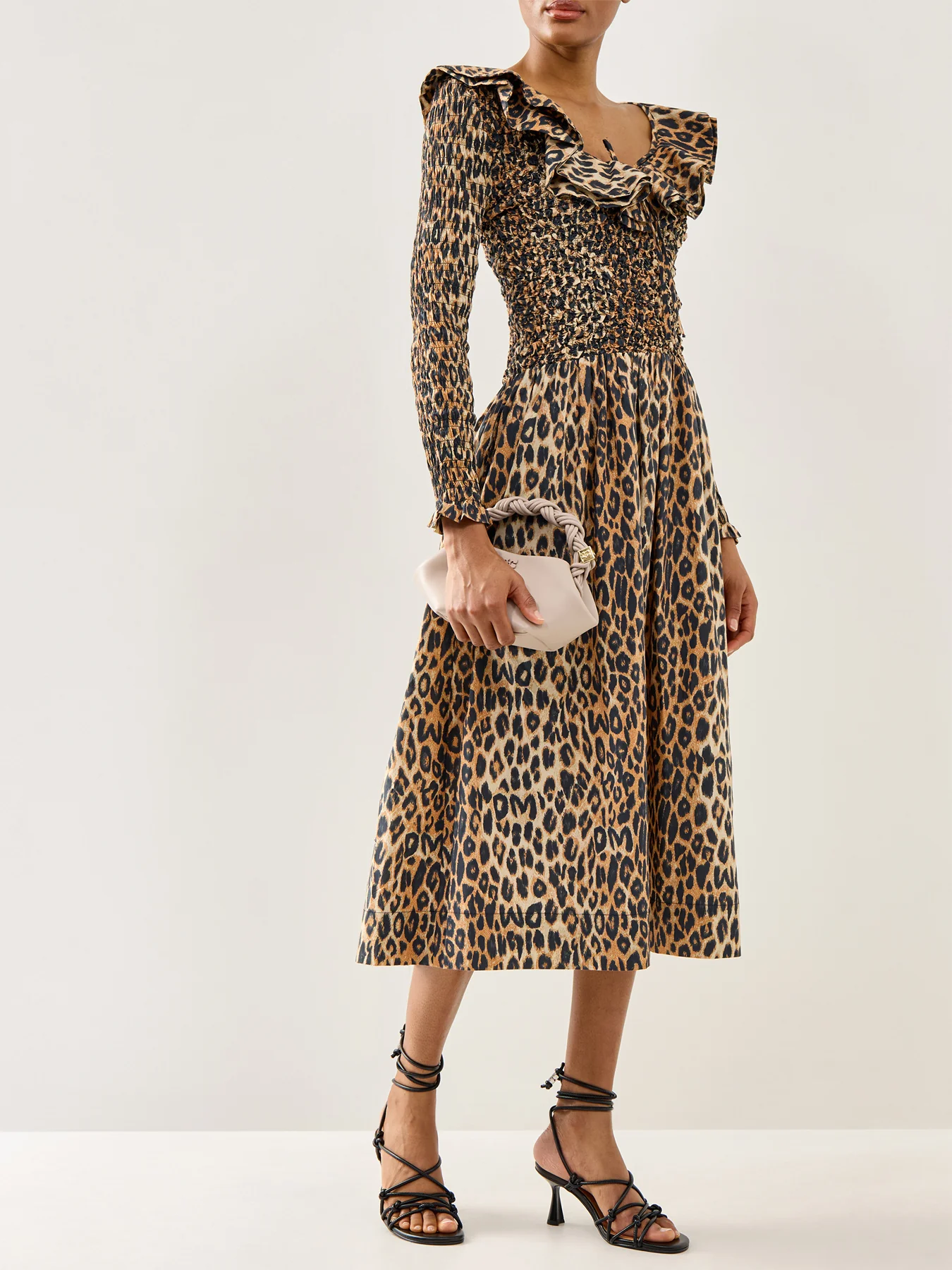 Harper Shirred Midi Dress Leopard - Image 4