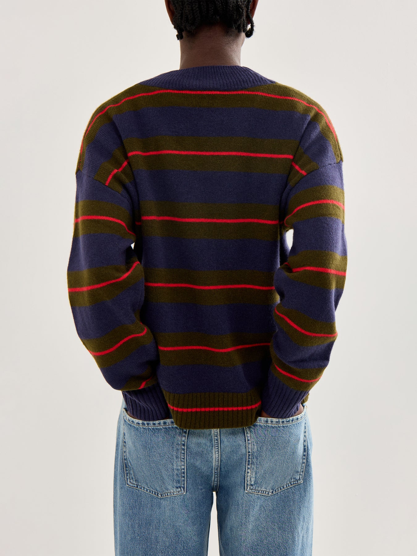 Odette V Neck Jumper Green Stripe - Image 5