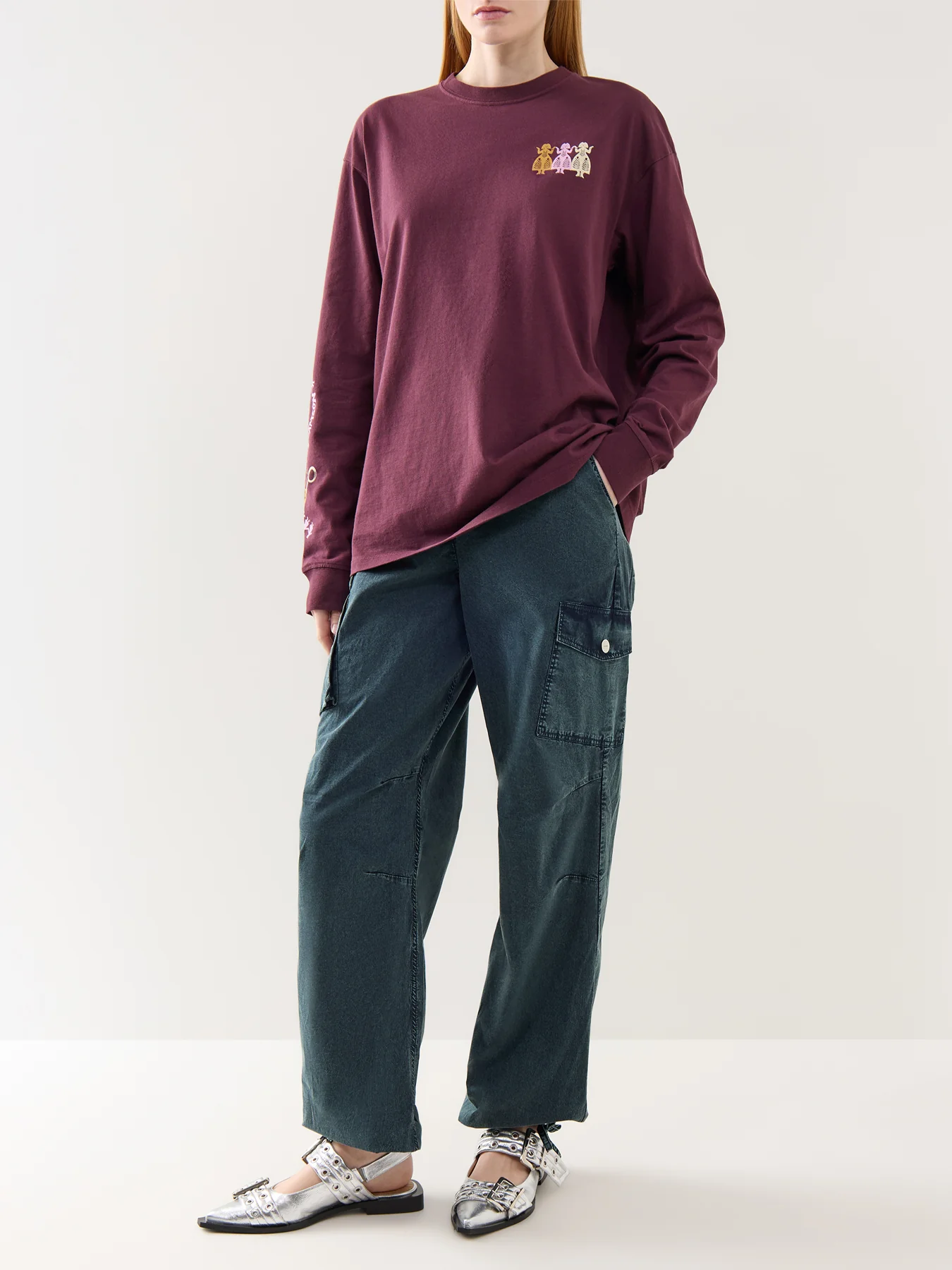 Paper Cut Gals Long Sleeve Tee Burgundy - Image 2