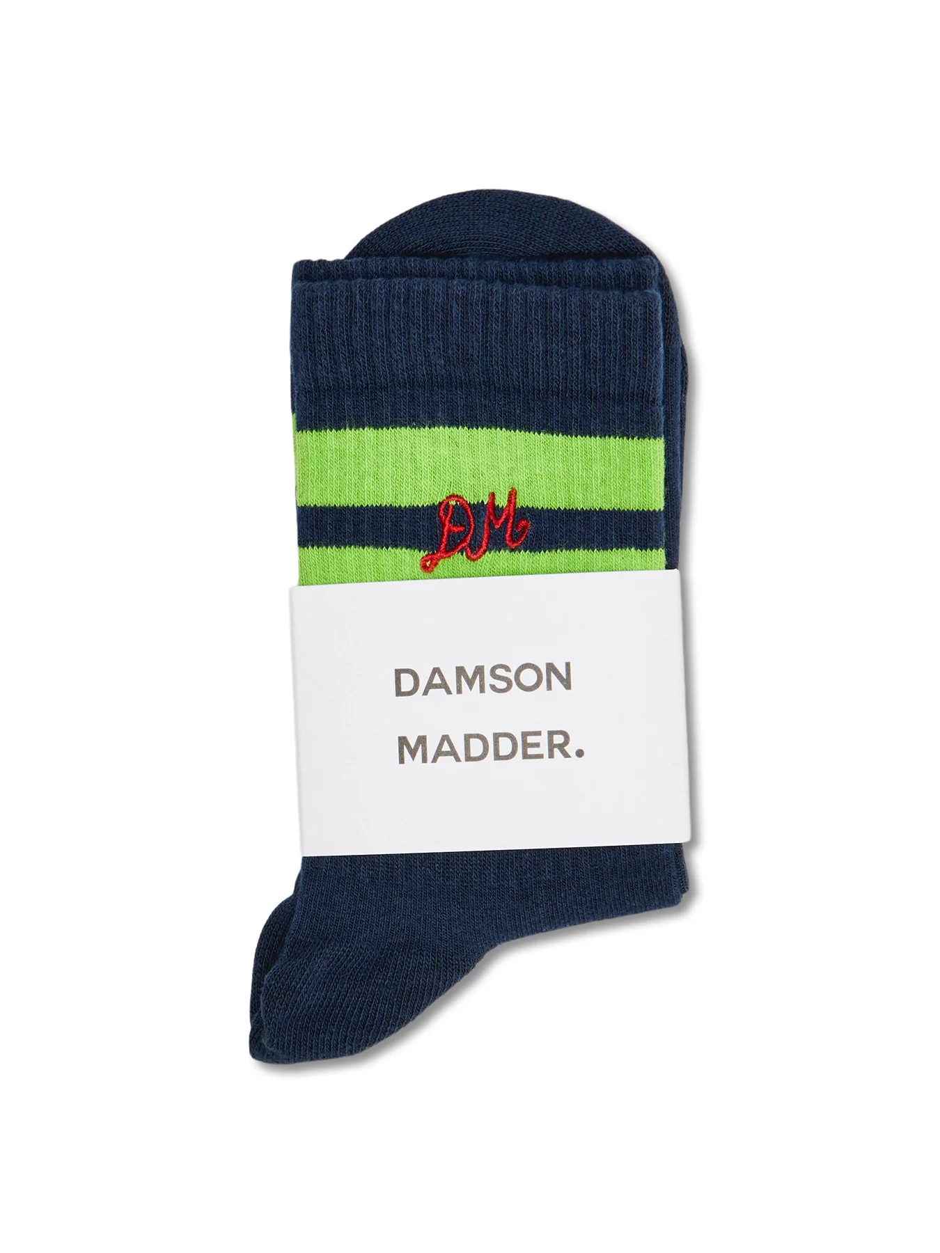 Sporty Calf Socks Navy Lime Stripe