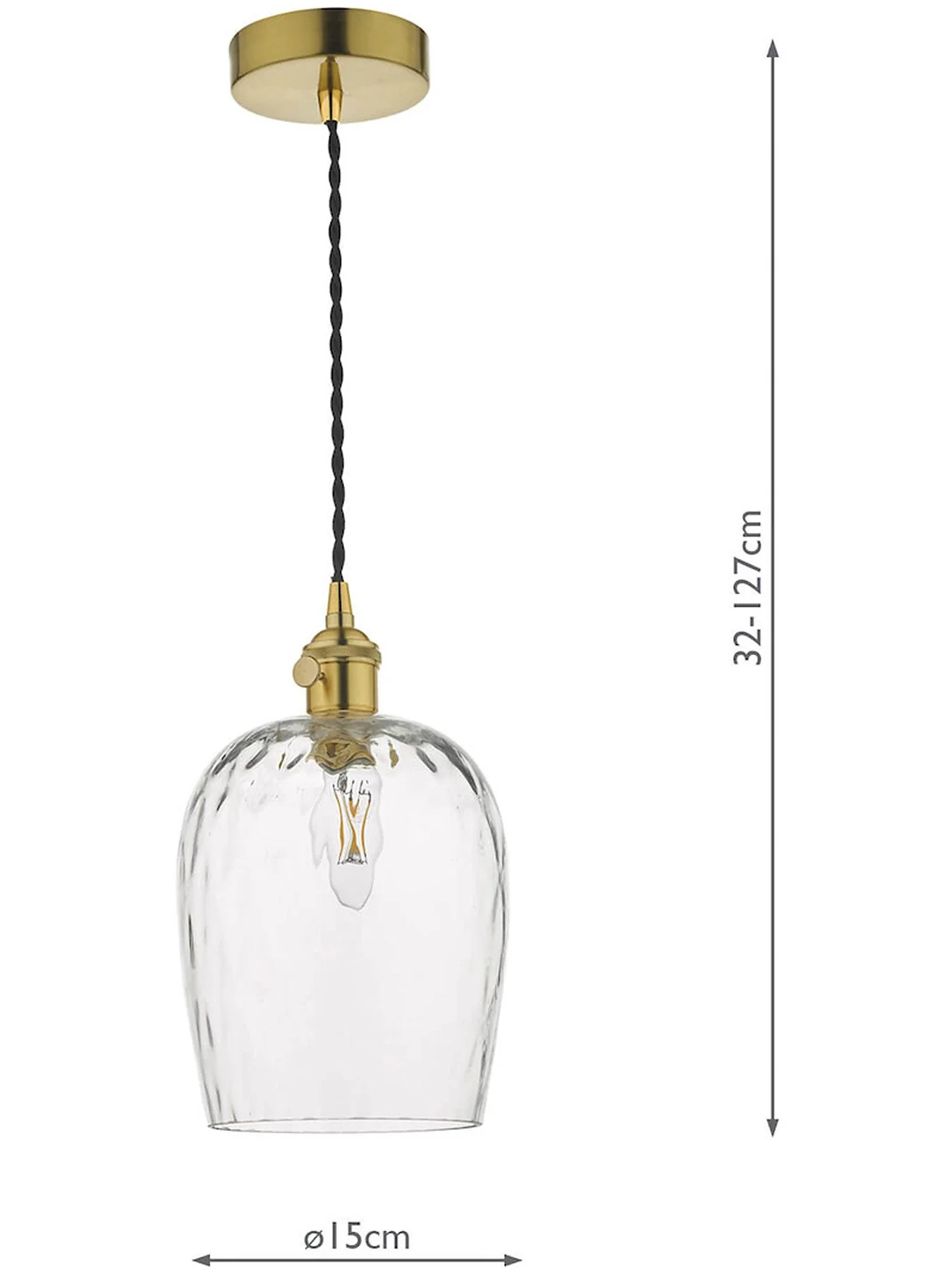 Hadano Pendant - Natural Brass with Dimpled Glass Shade - Image 2
