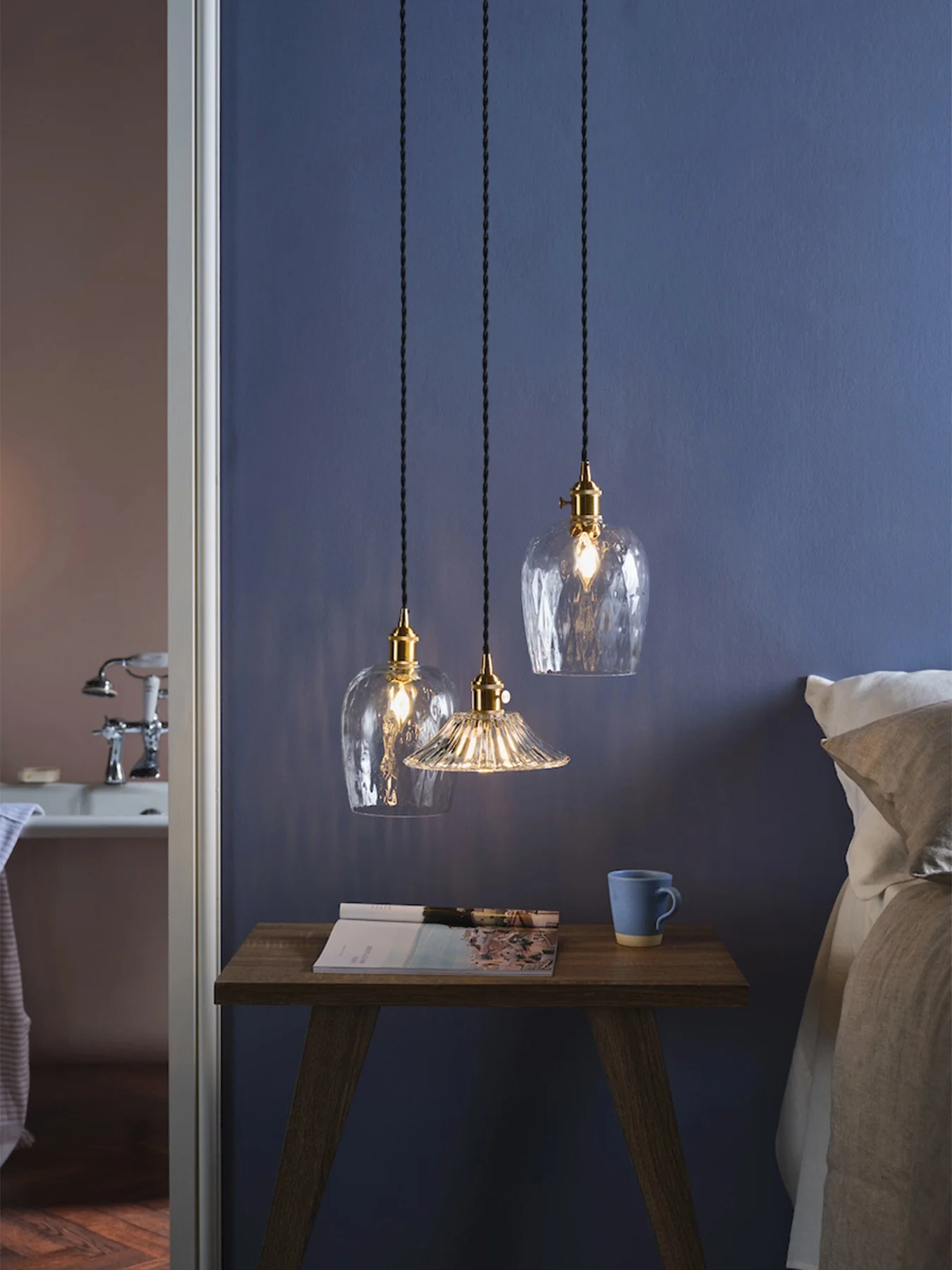 Hadano Pendant - Natural Brass with Dimpled Glass Shade - Image 3