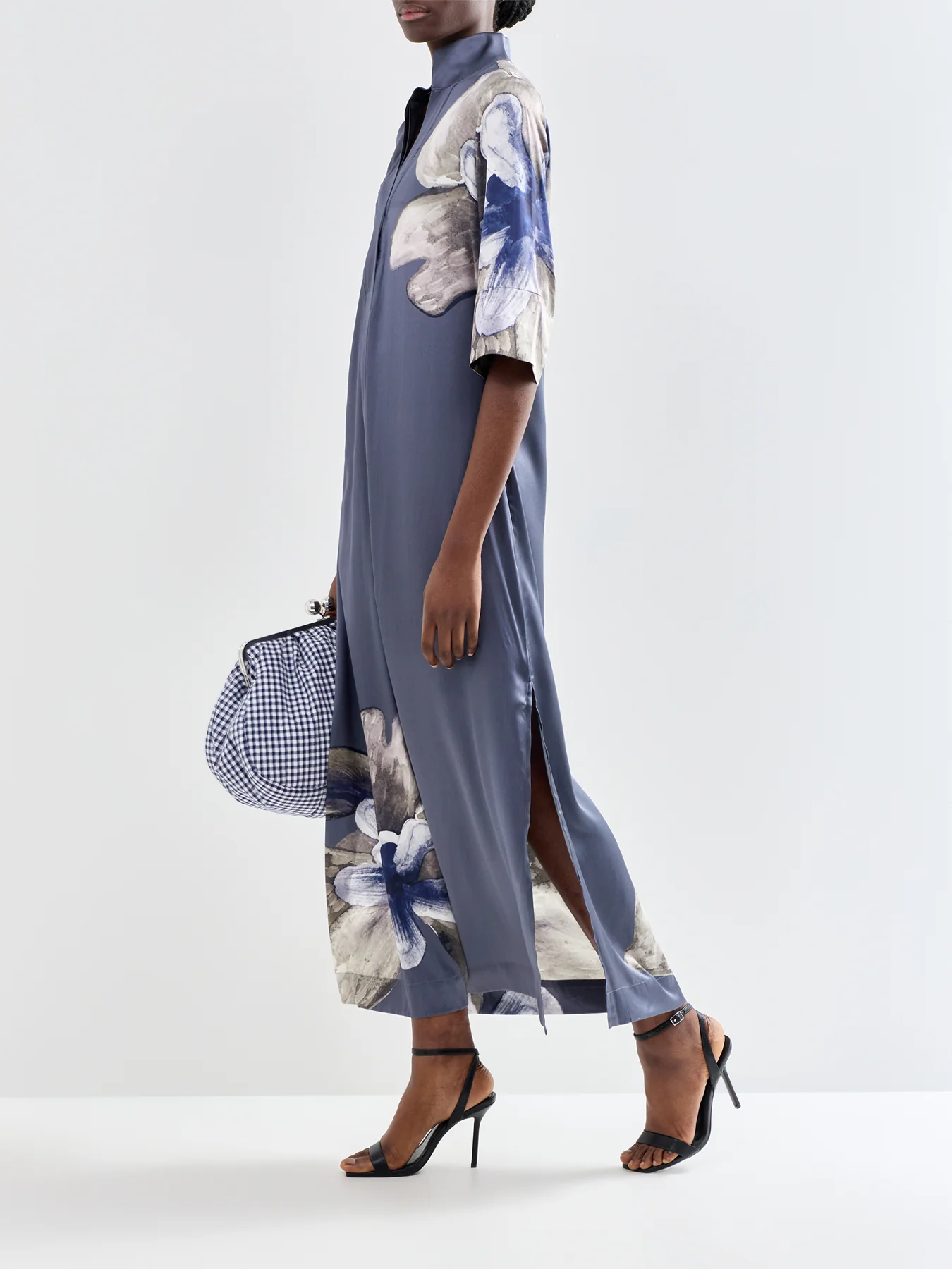 Helga Silk Kimono Dress Grey - Image 4