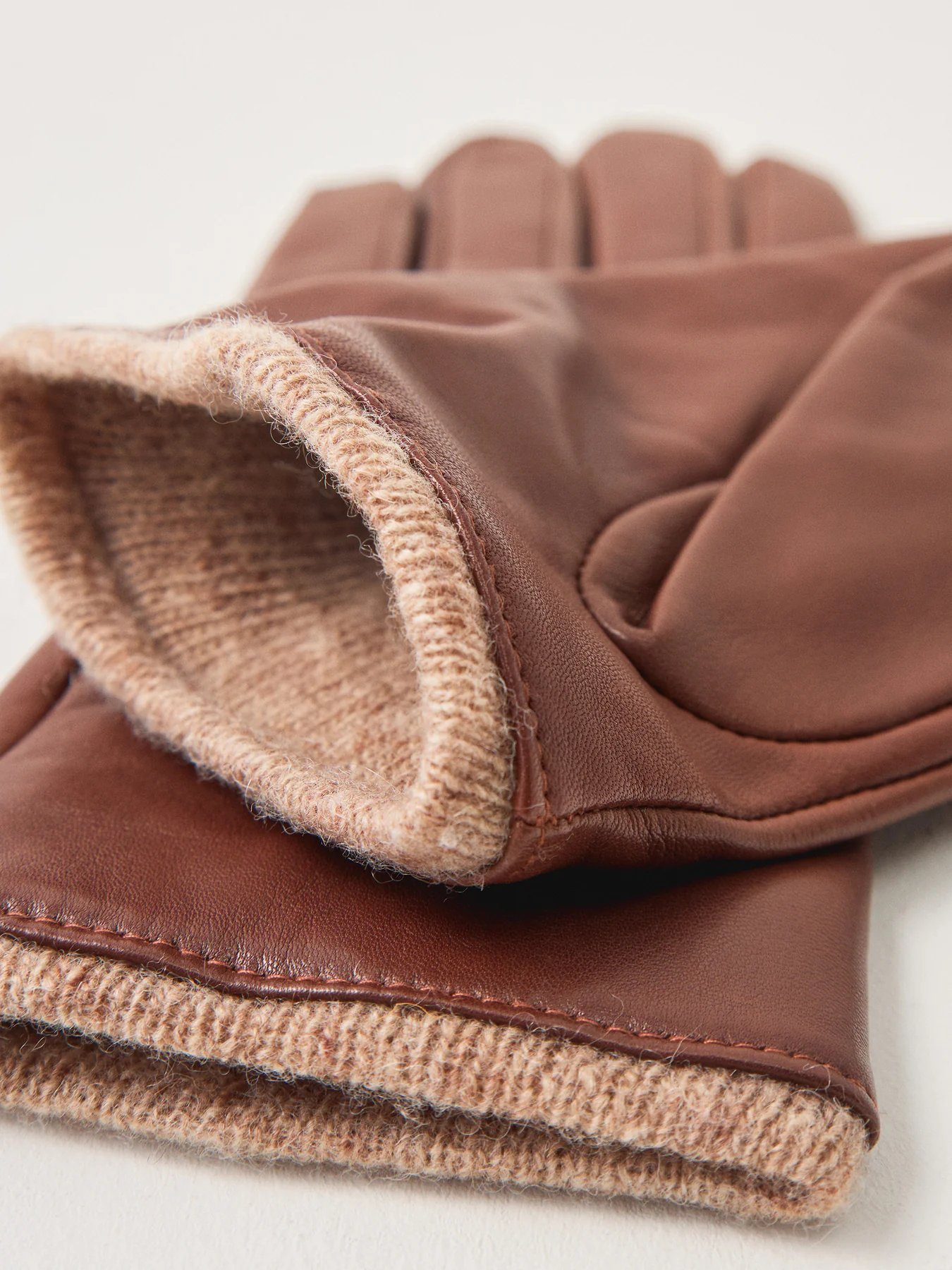 Lorraine Leather Knit Cuff Gloves Chestnut - Image 3