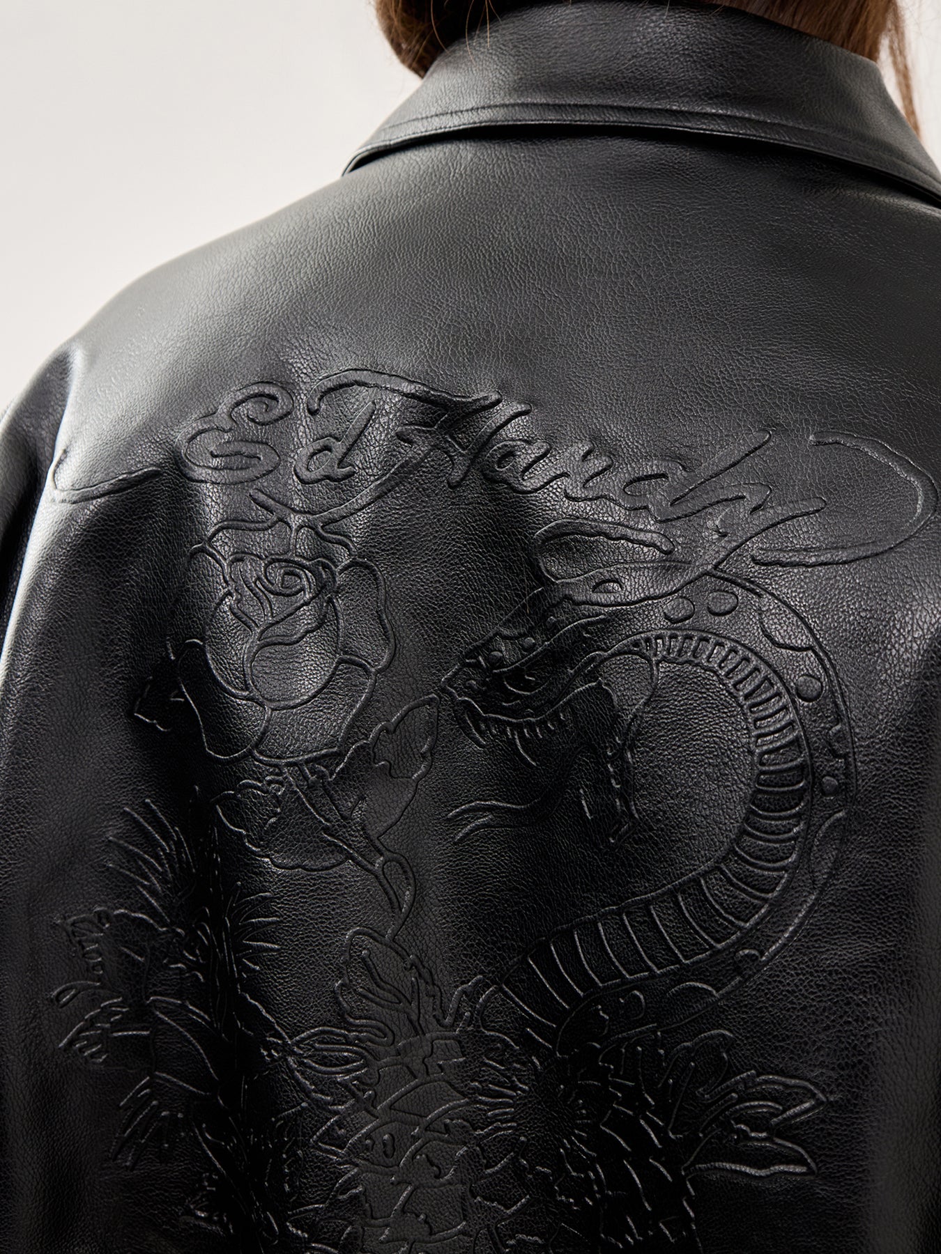 Cobra Embossed Vegan Leather Jacket Black - Image 3