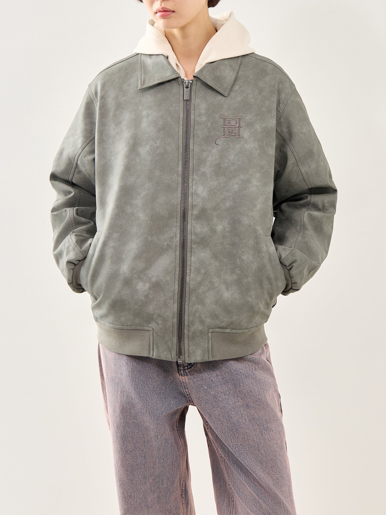 Cobra Embossed Vegan Leather Jacket Grey - Image 4