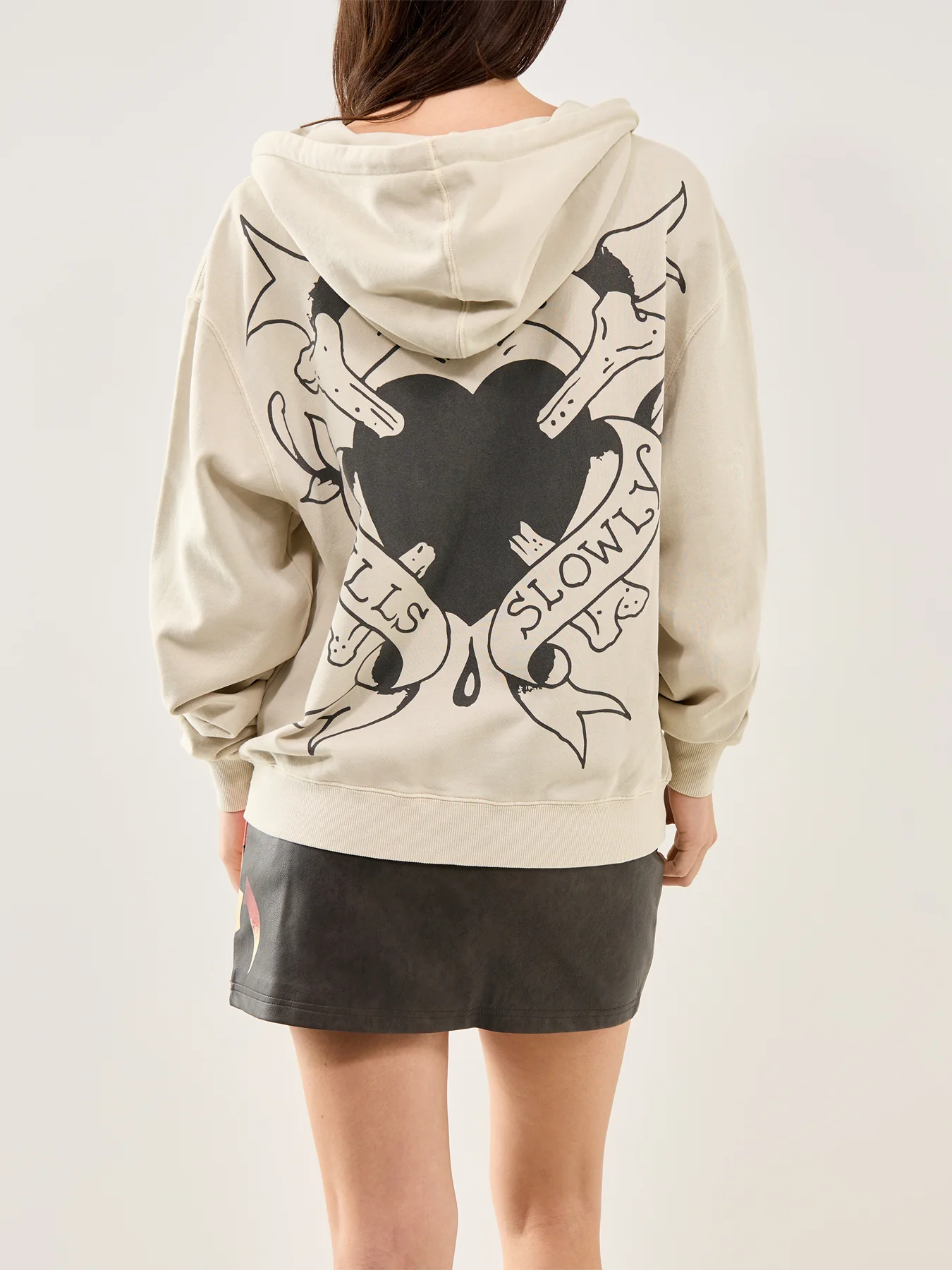 Broken Hearts Zip Hoodie Ecru - Image 5